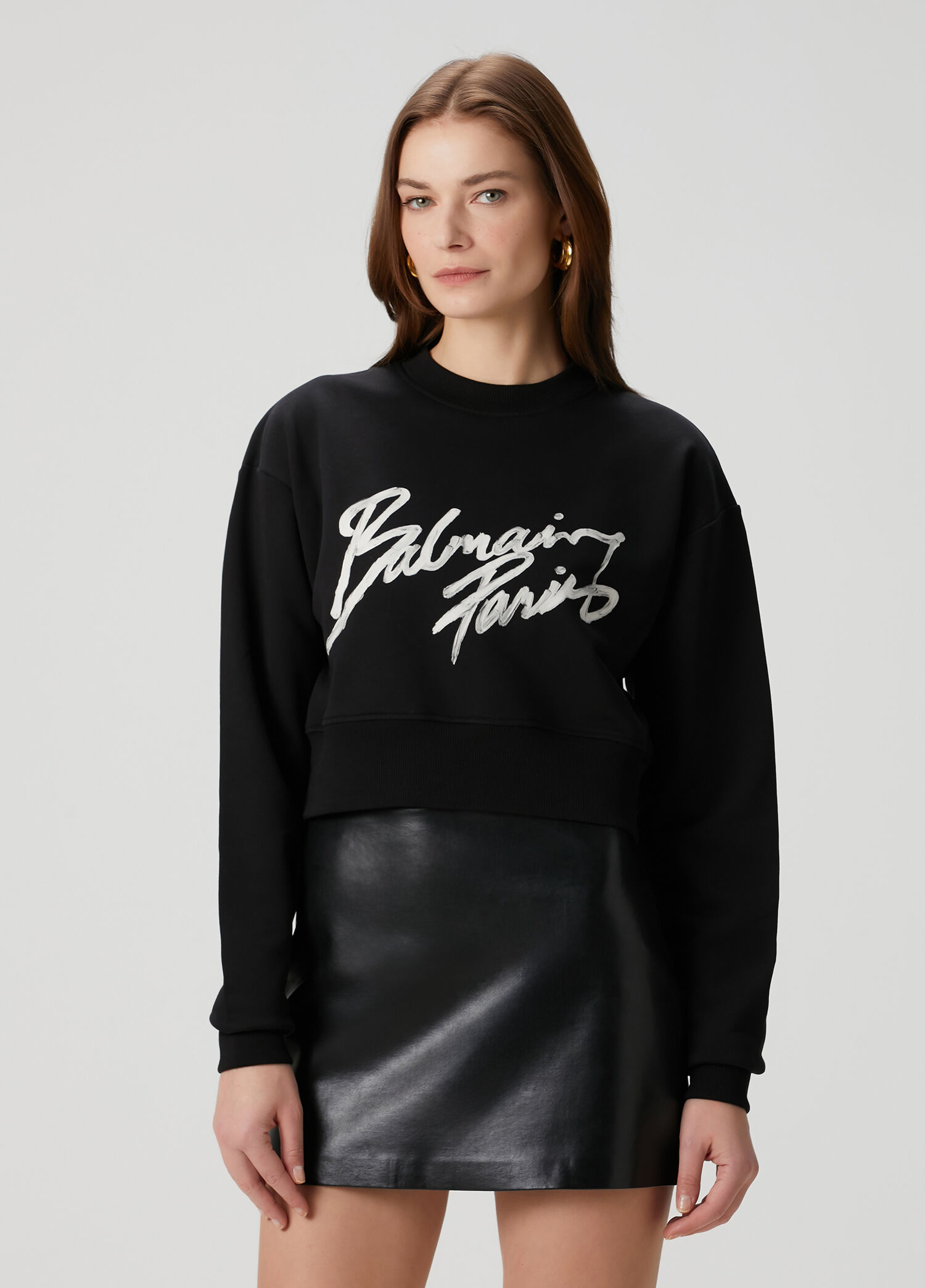 Siyah Logolu Crop Sweatshirt