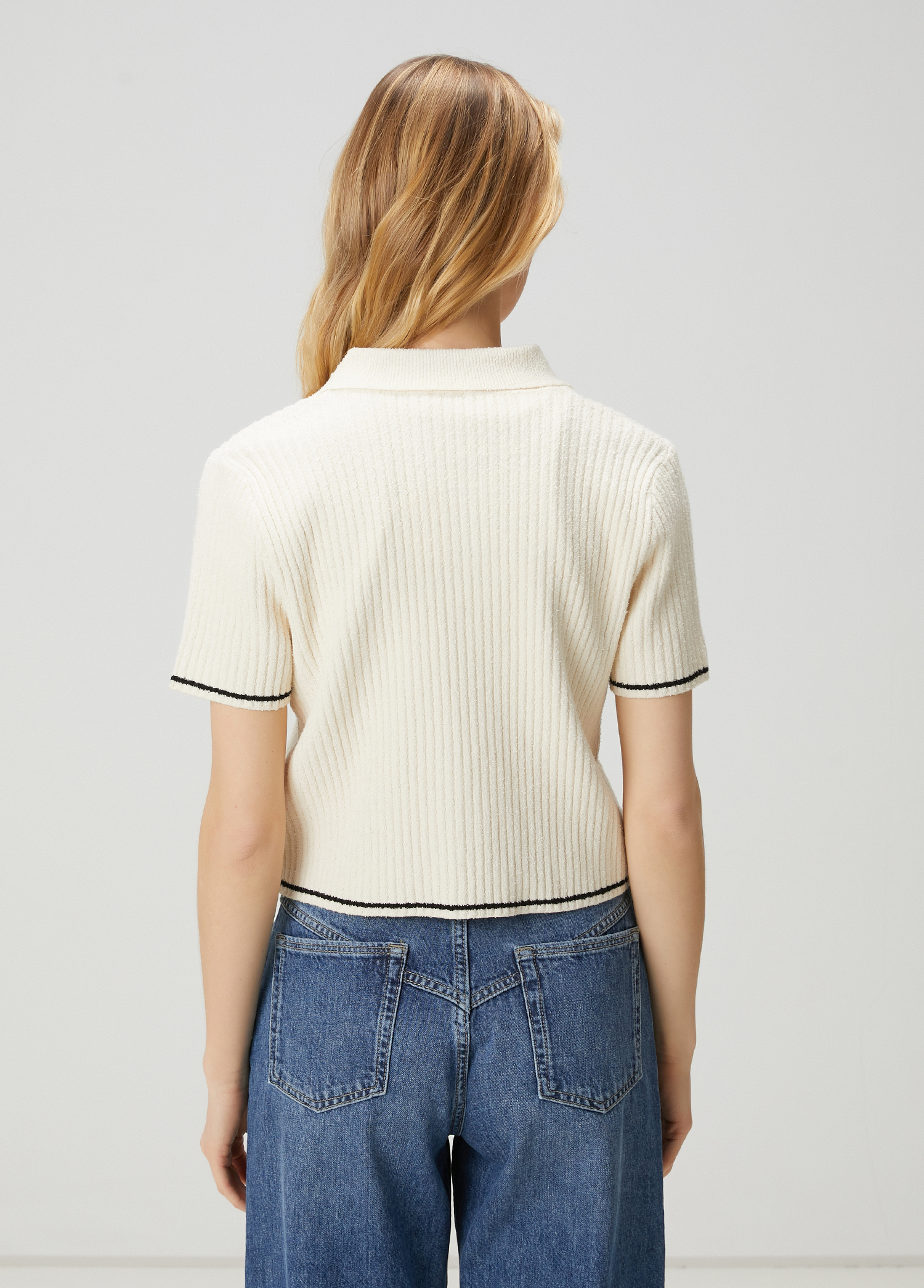 Ekru Crop Polo Hırka_4