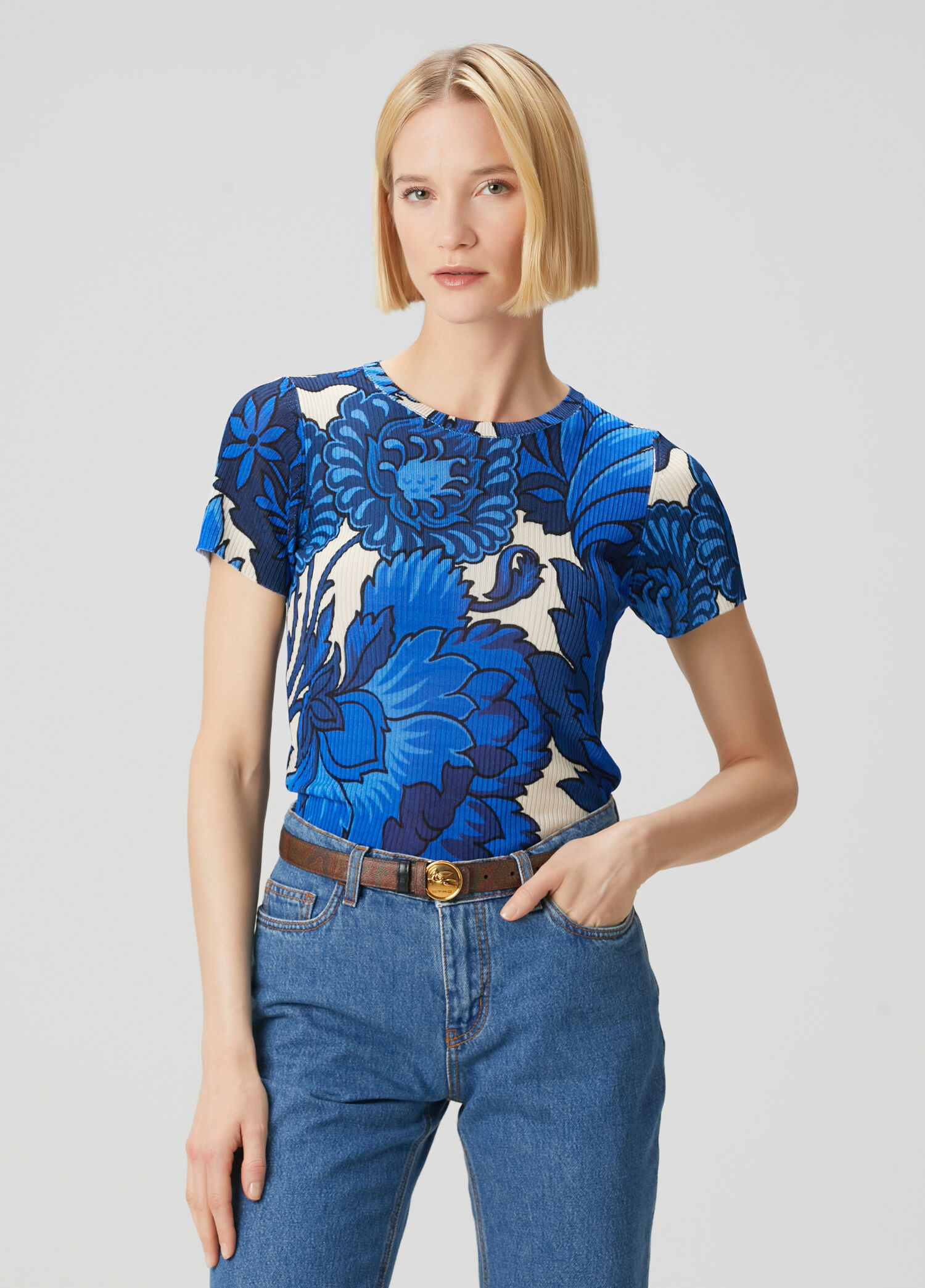 Mavi Çiçekli T-shirt