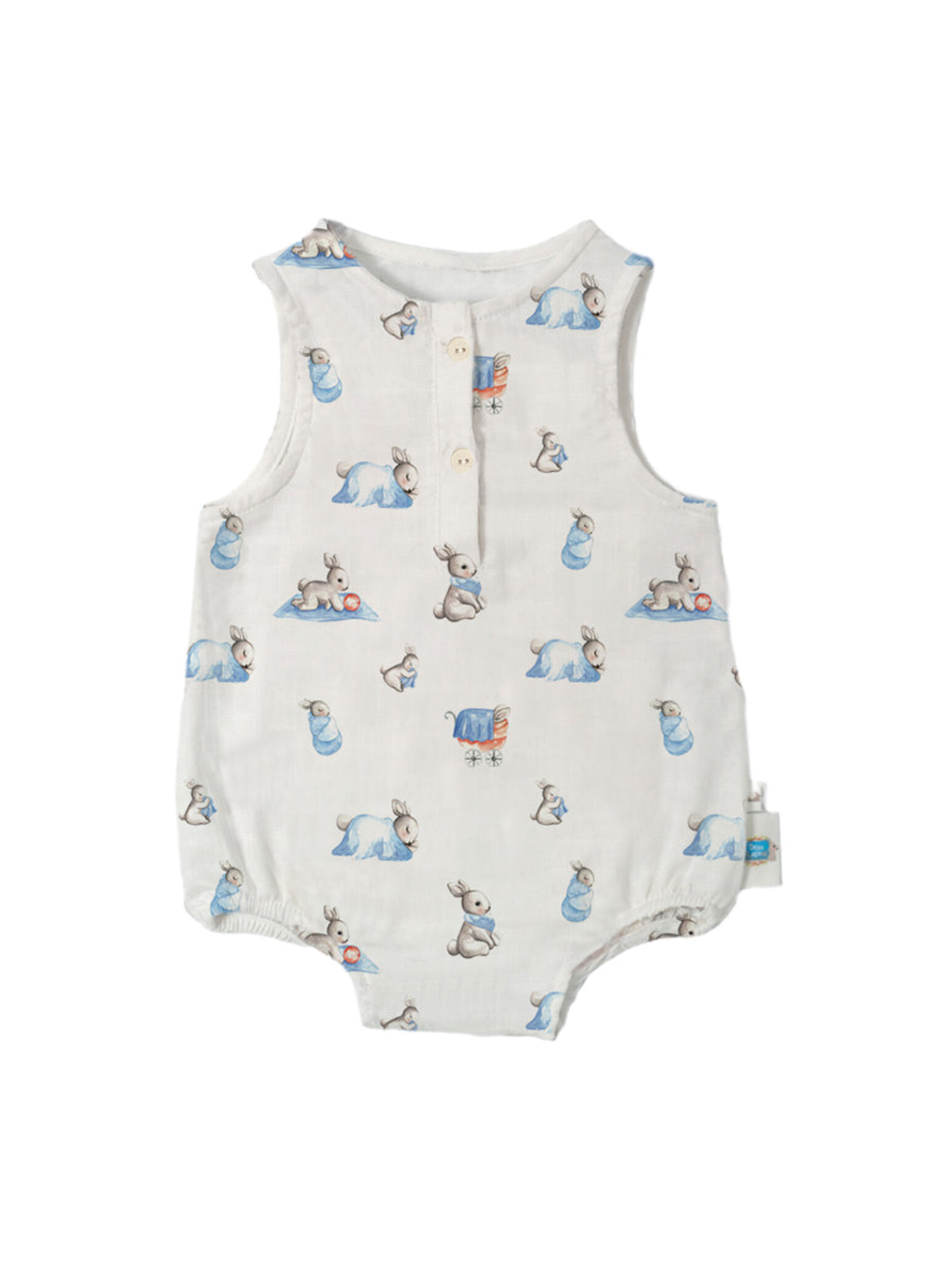 %100 Pamuk Bebe Lapin Müslin Bebek Kolsuz Tulum
