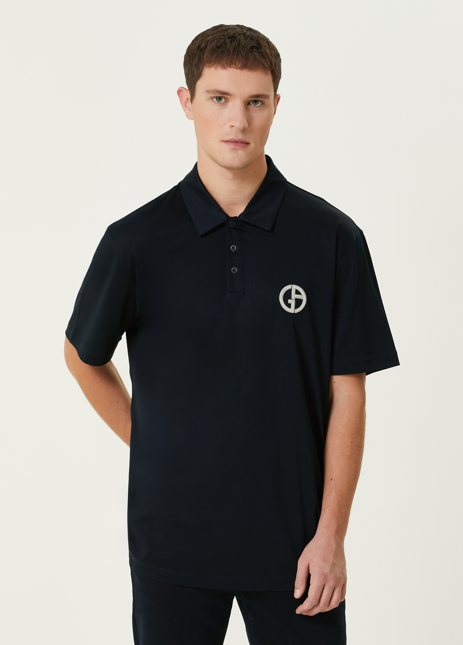 Lacivert Polo Yaka Logo Nakışlı T-shirt