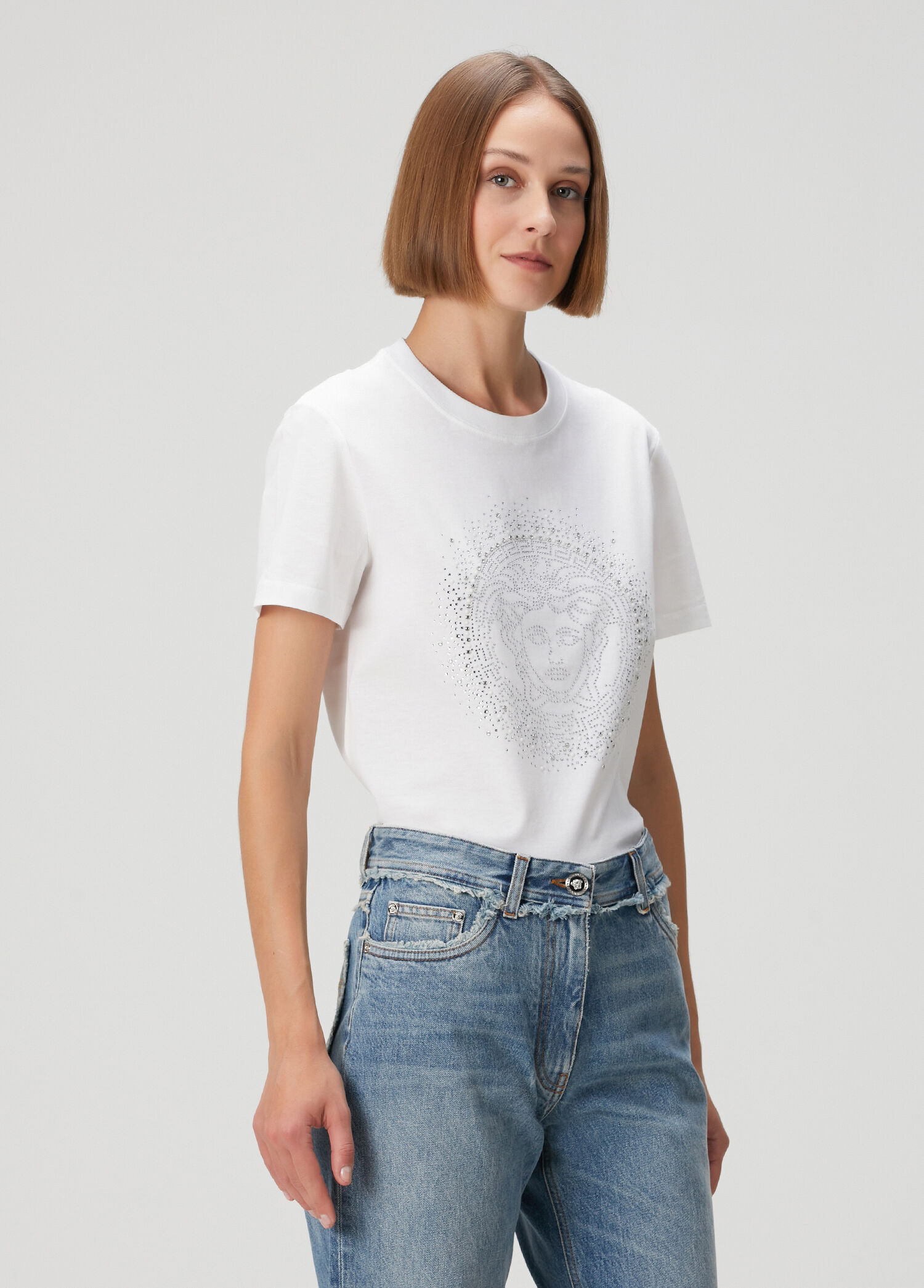 Beyaz Taşlı Logolu T-shirt