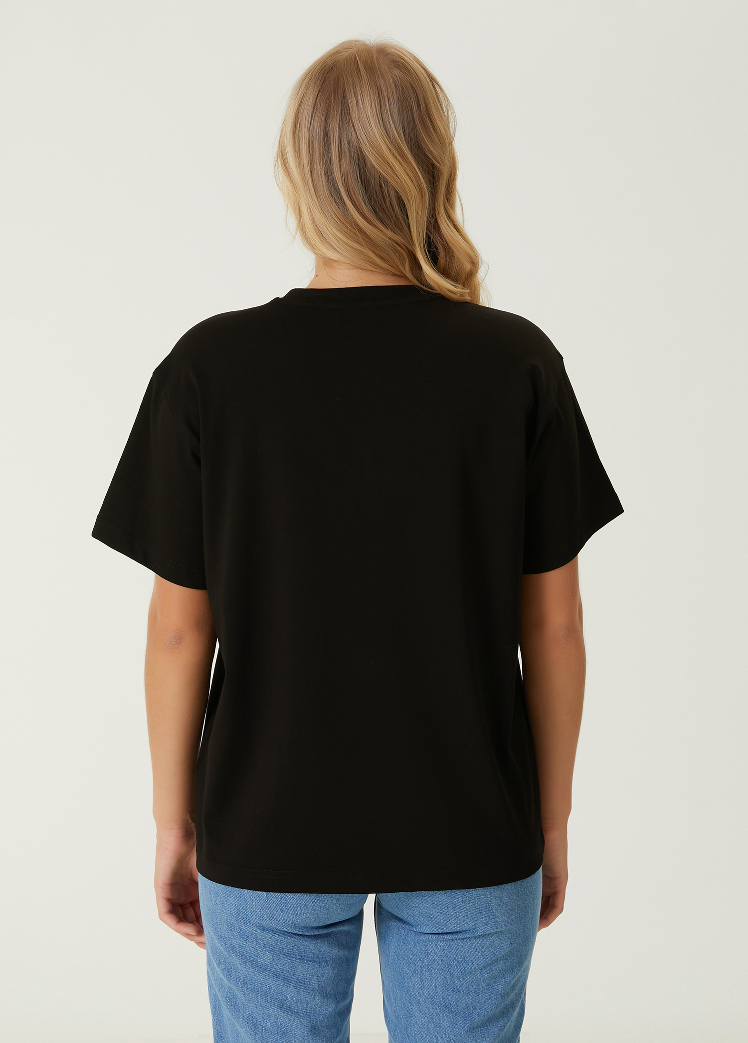 Siyah Taşlı Logo İşlemeli T-shirt_5
