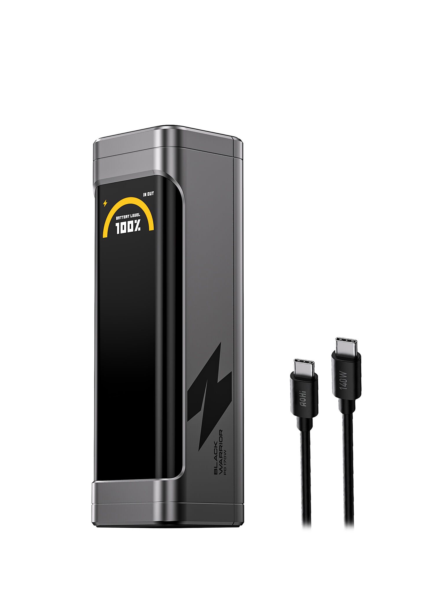 Aohi - The Black Warrior 25.200 mAh 170W PD3.0 Powerbank Akıllı Dijital Göstergeli Taşınabilir Hızlı Şarj Cihazı - Siyah