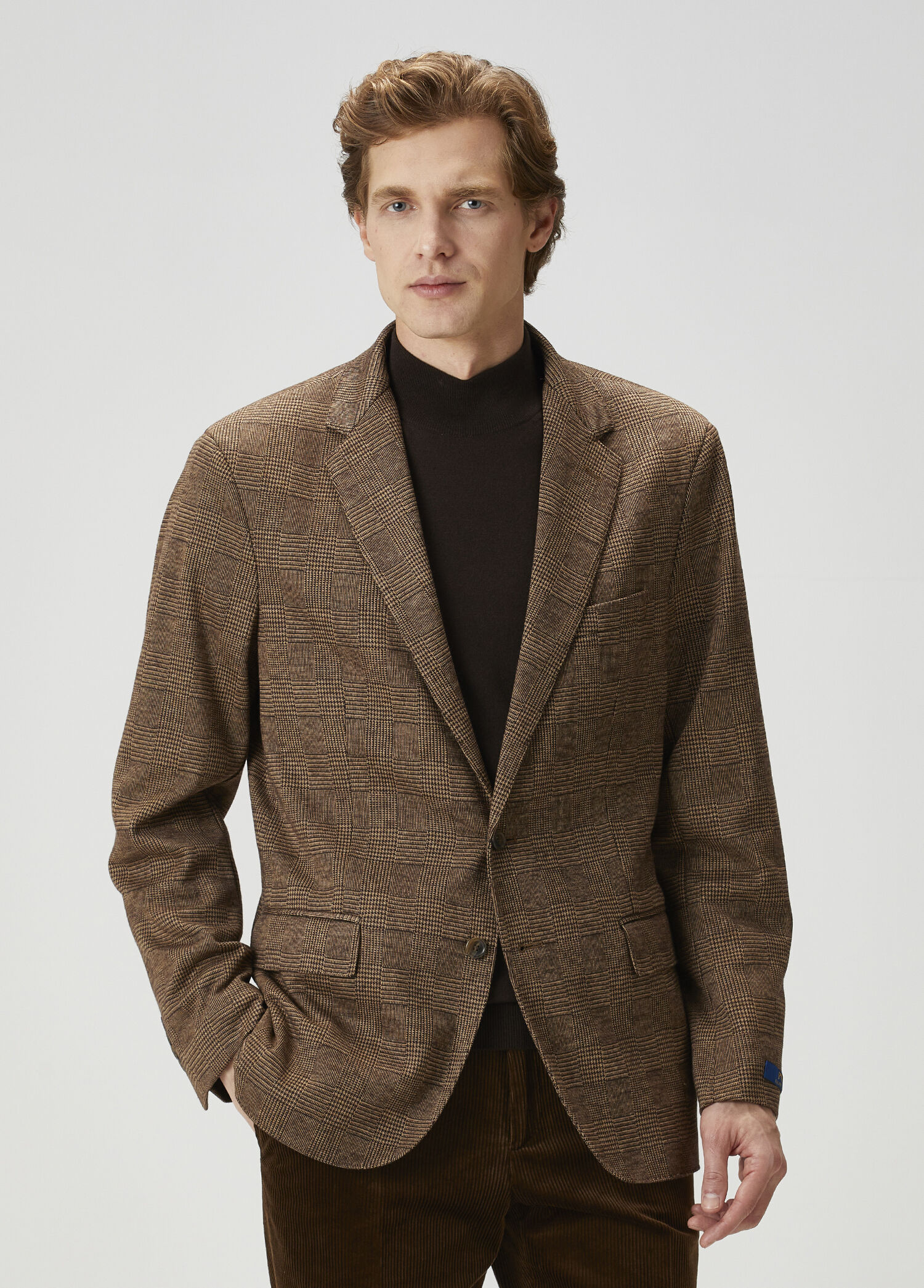 Modern Fit Kahverengi Ekose Desenli Ceket
