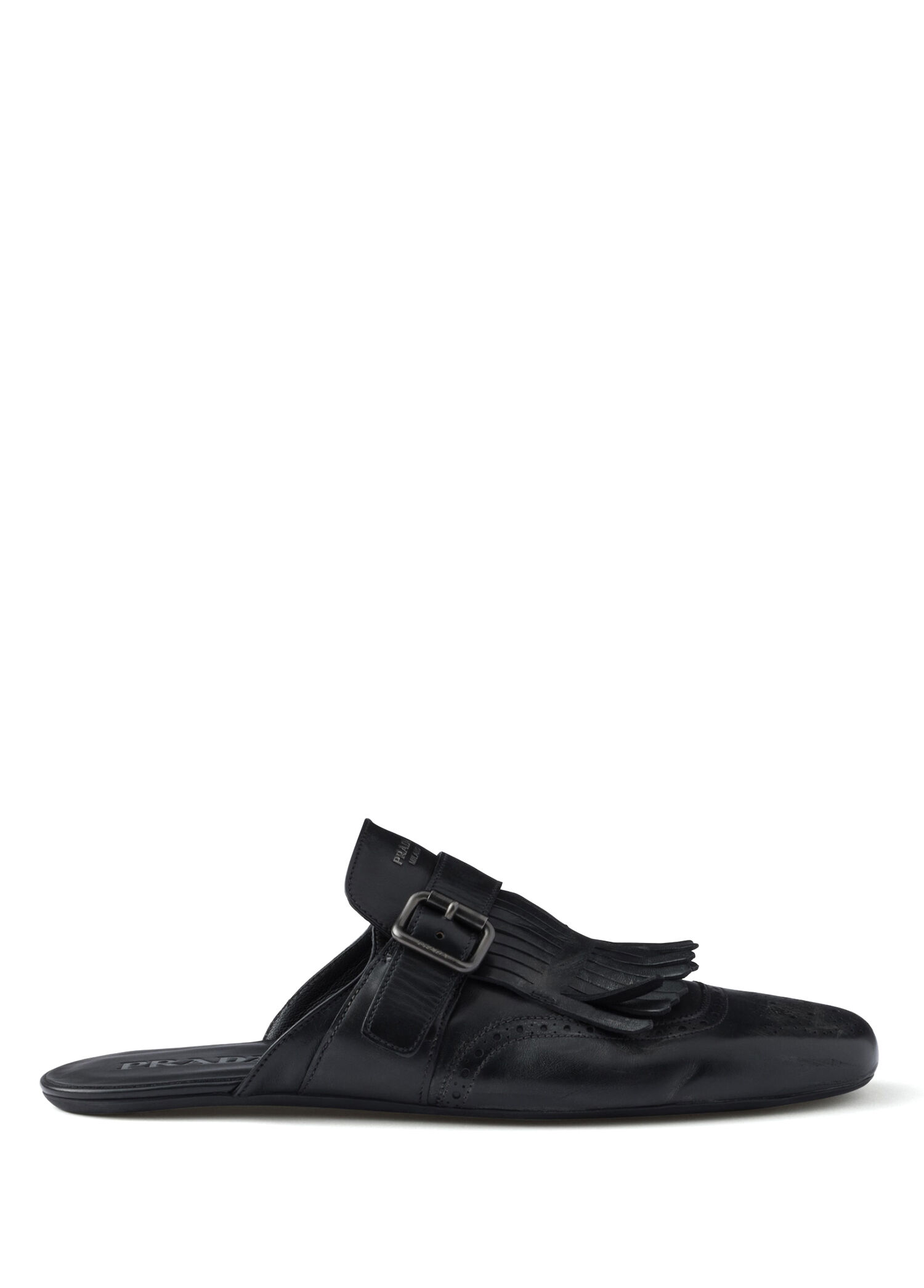 Siyah Deri Püsküllü Kapalı Erkek Monk Strap Terlik