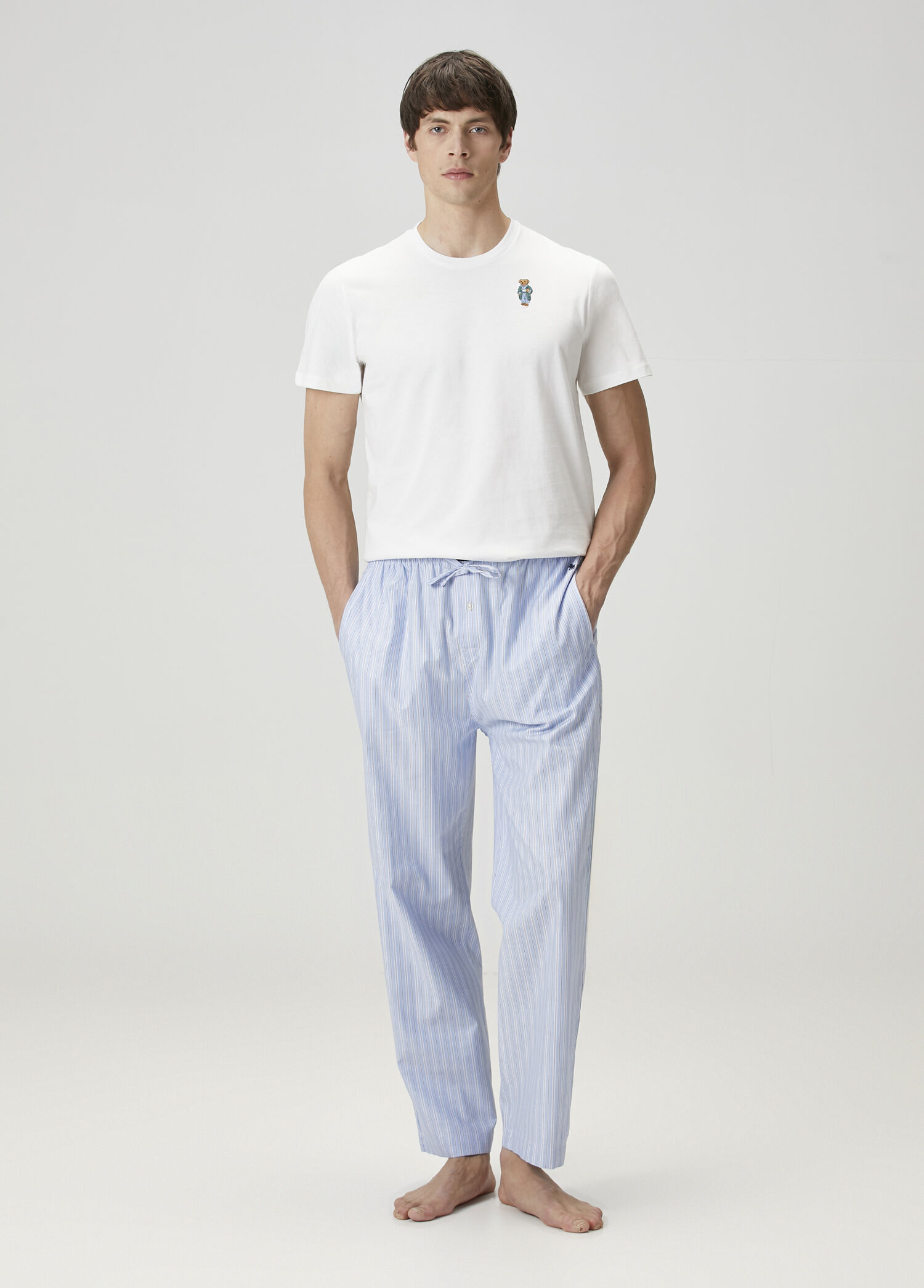 Mavi Beyaz Logo Detaylı Pijama Seti
