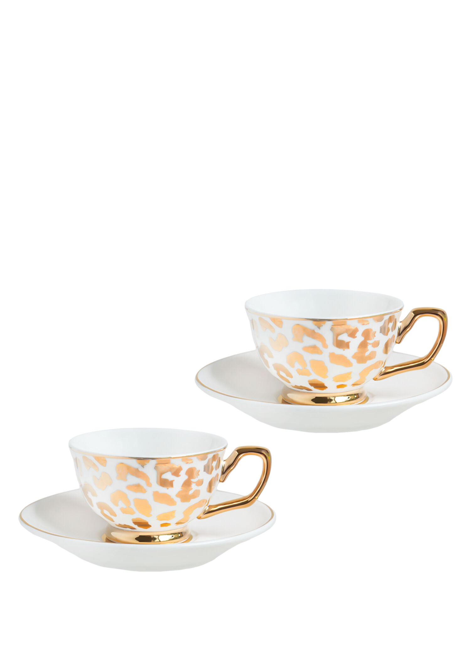 Leopar Desenli Bone China Gold 2'li Kahve Fincanı