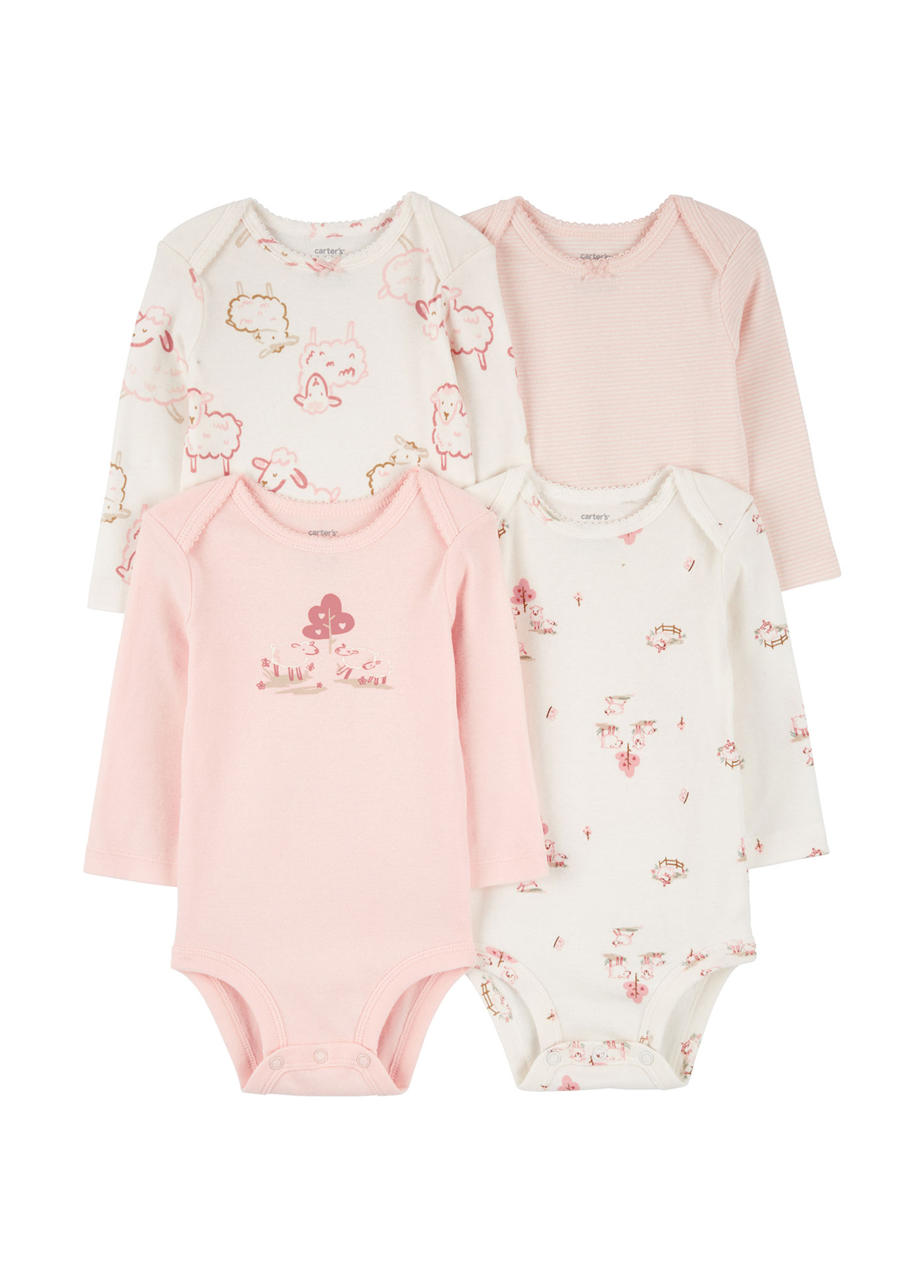 Zarf Yaka Çıtçıtlı Kız Bebek 4'lü Uzun Kollu Body Set