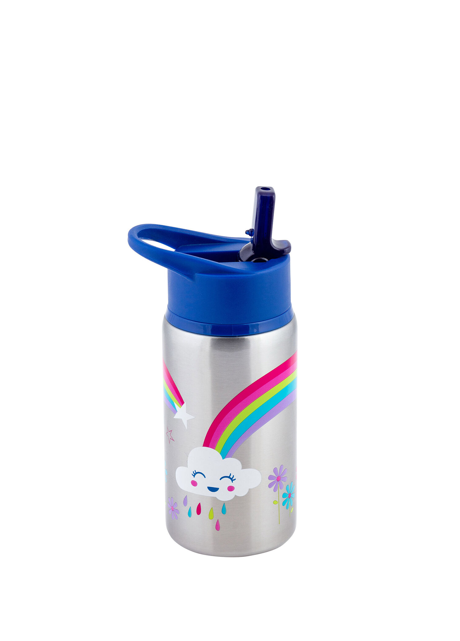 Gökkuşağı Desenli Lacivert Kapak Çelik Suluk 530 ml