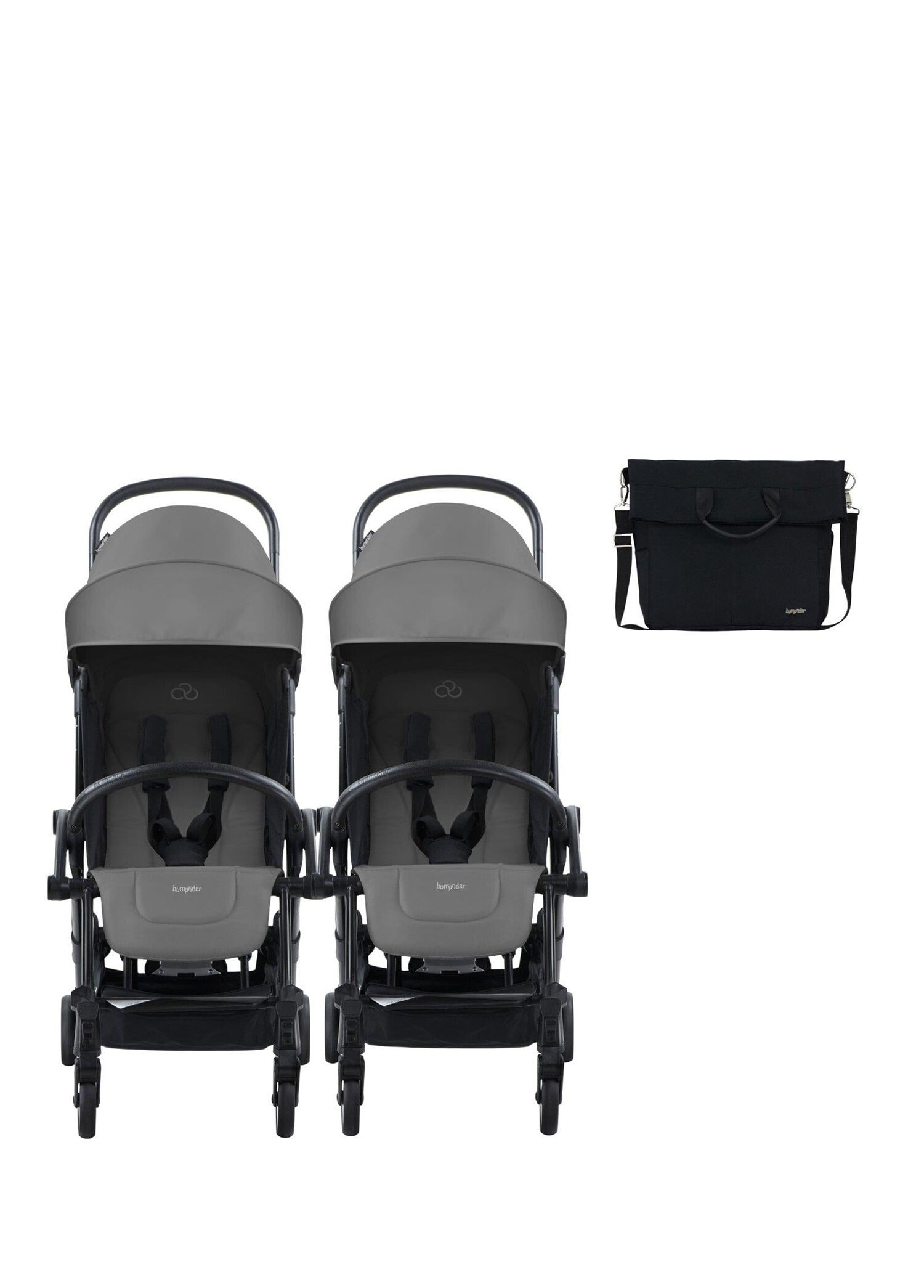 Connect³ Black Grey İkiz Bebek Arabası + Hediye Yan Bakım Çantası