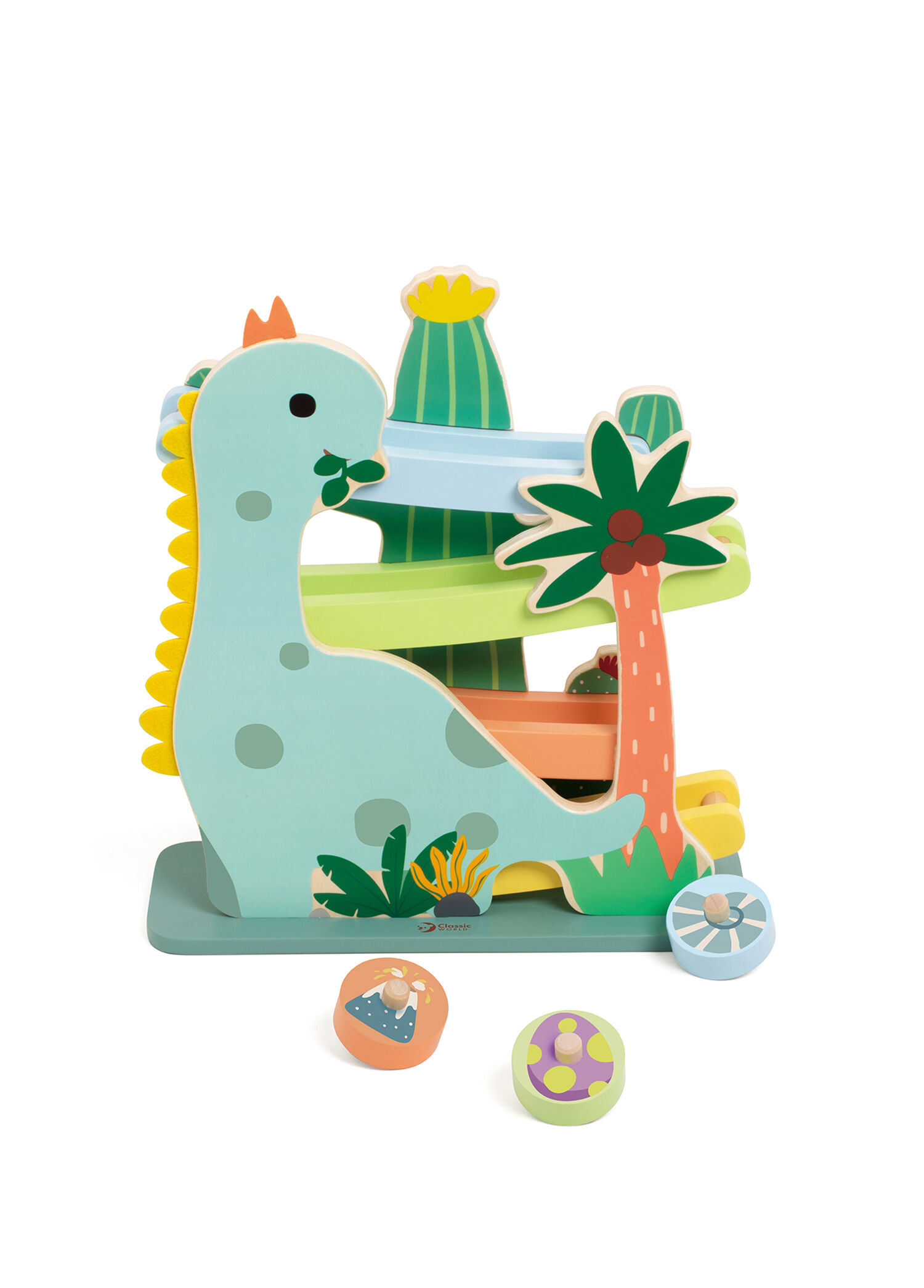 Classic World - Dinozor Kaydırağı Ahşap Oyuncak - Çok Renkli