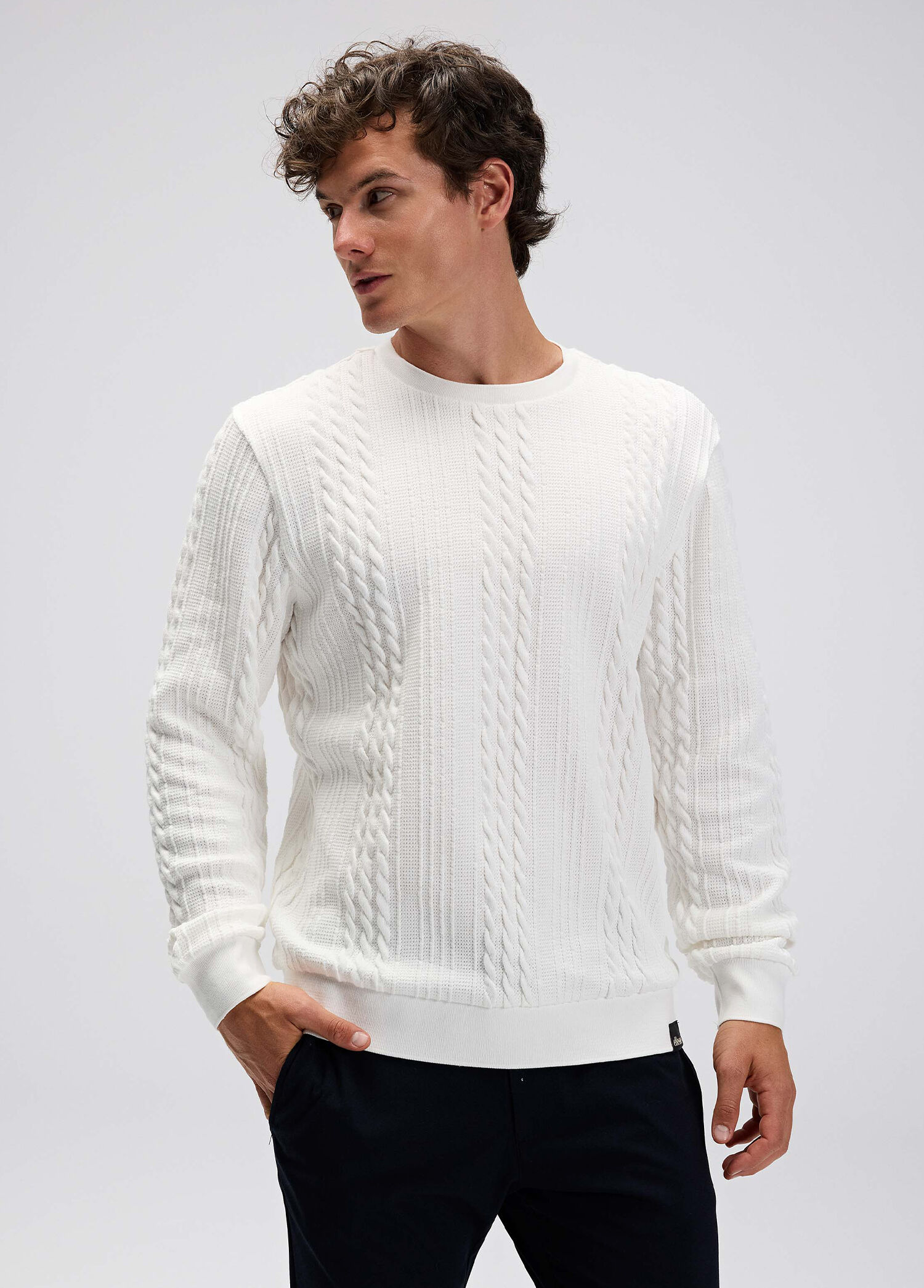 Kırık Beyaz Uzun Kollu Erkek Sweatshirt EM623-OF