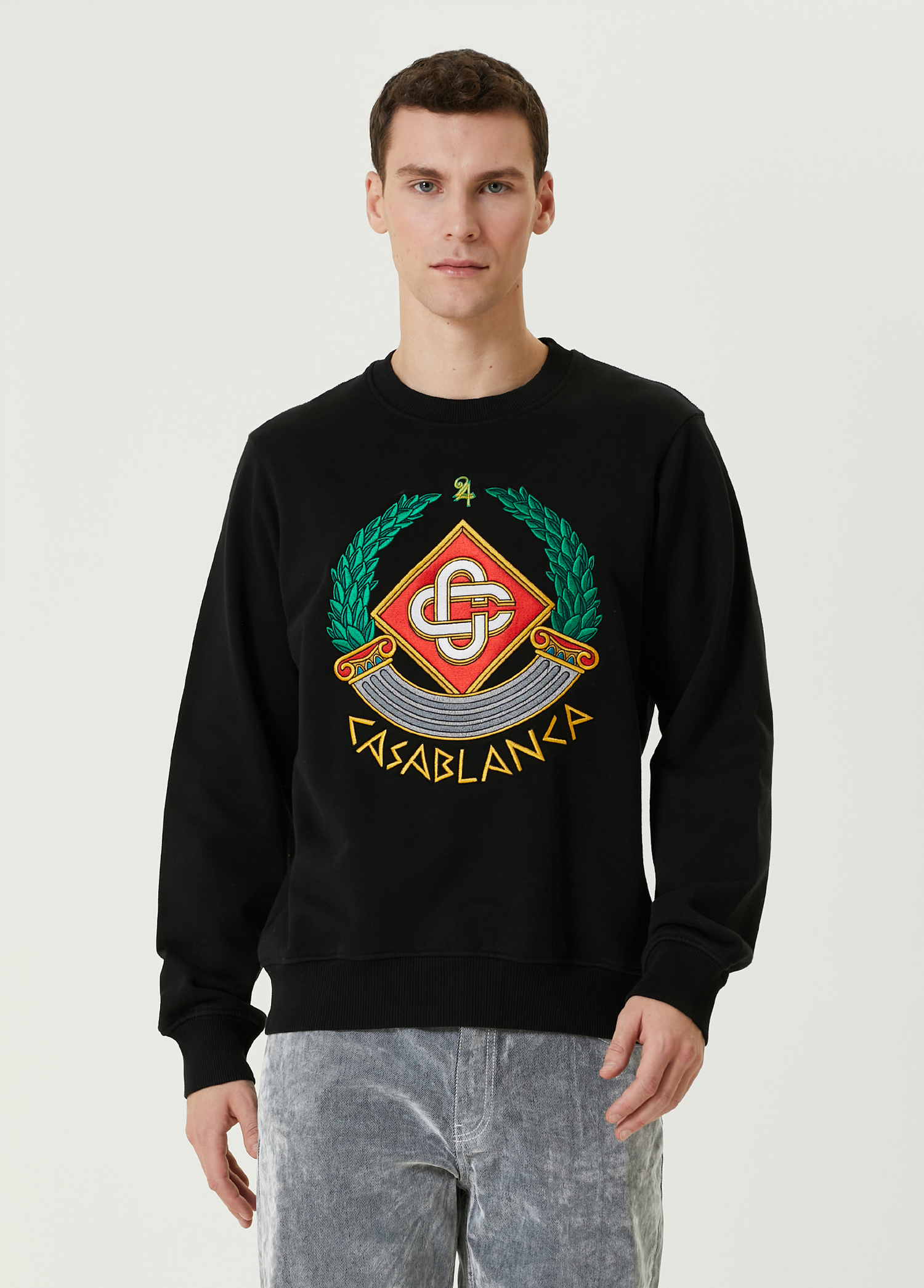 Siyah Logo Nakışlı Organik Pamuk Sweatshirt