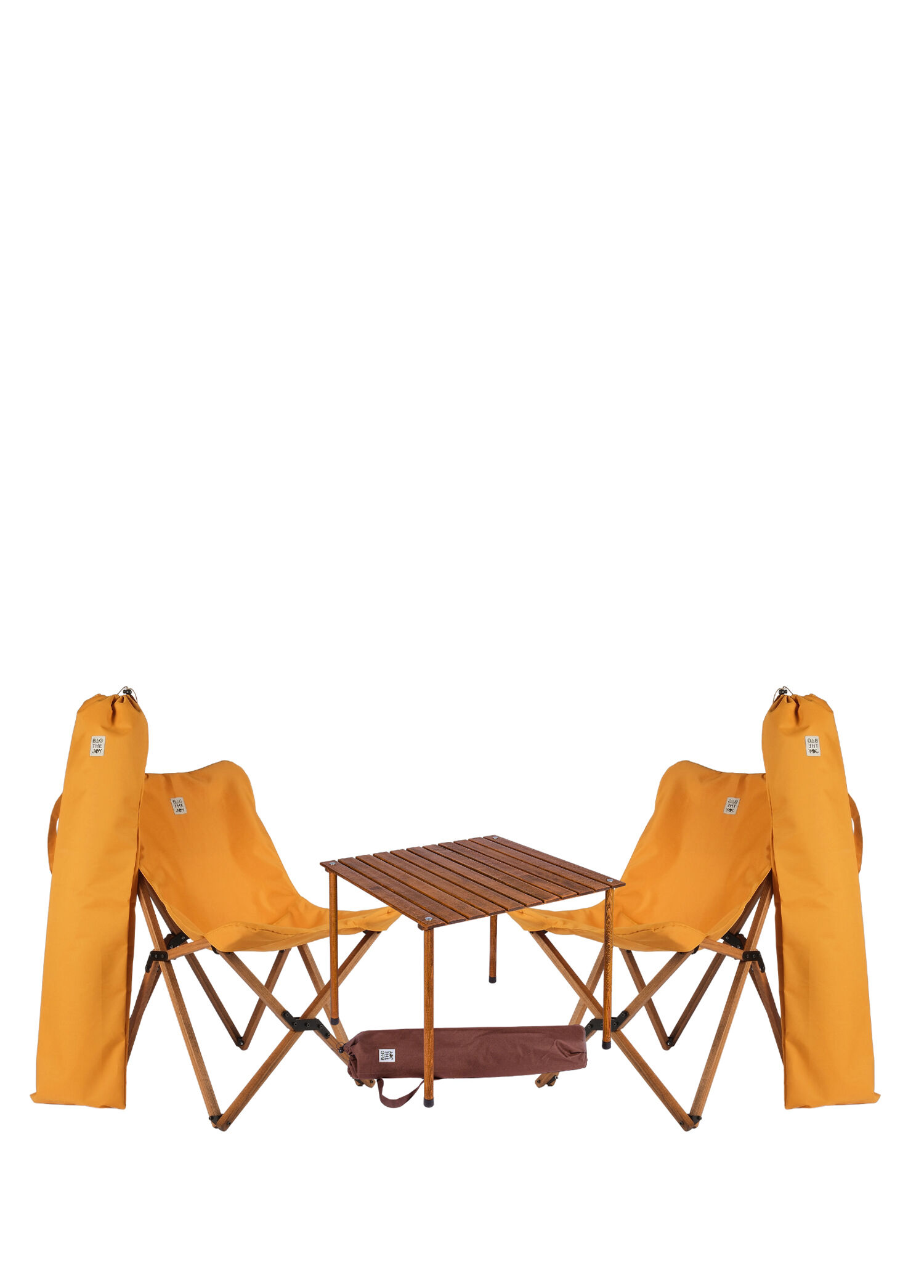 Ahşap Kahverengi Hardal Katlanır Kamp Masa ve Sandalye Seti 70x70x55 cm