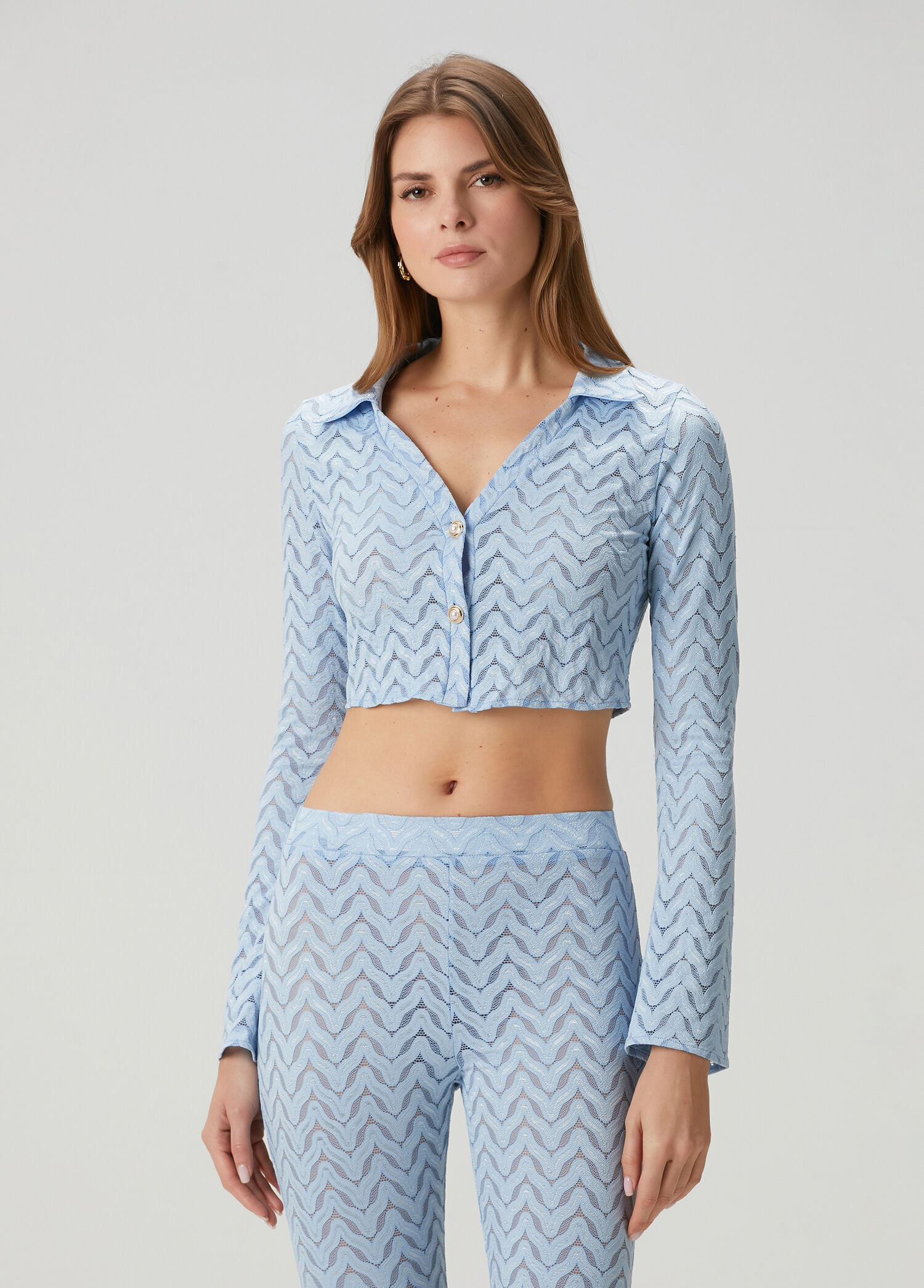 Whisper Mavi Crop Dantel Bluz
