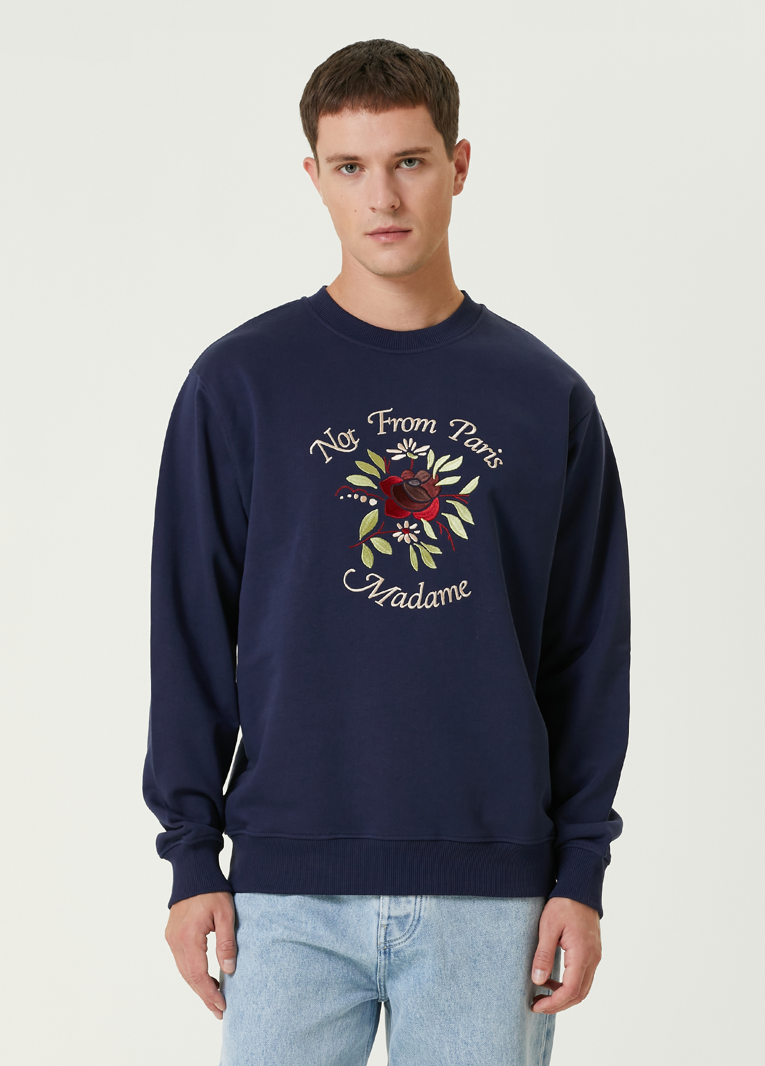 Lacivert Nakışlı Sweatshirt