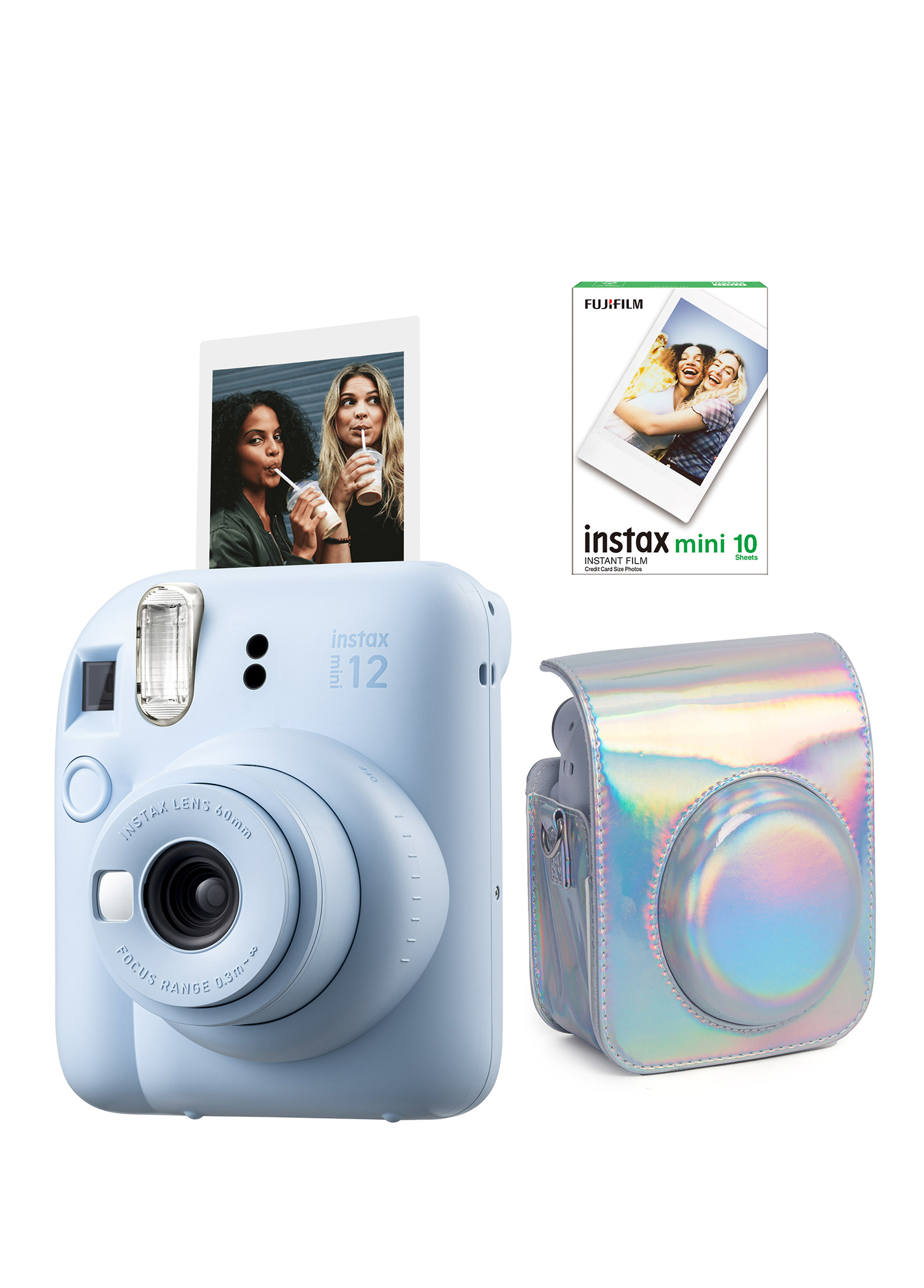 Instax Mini 12 Mavi Fotoğraf Makinesi + 10'lu Film ve Parlak Kılıf Seti