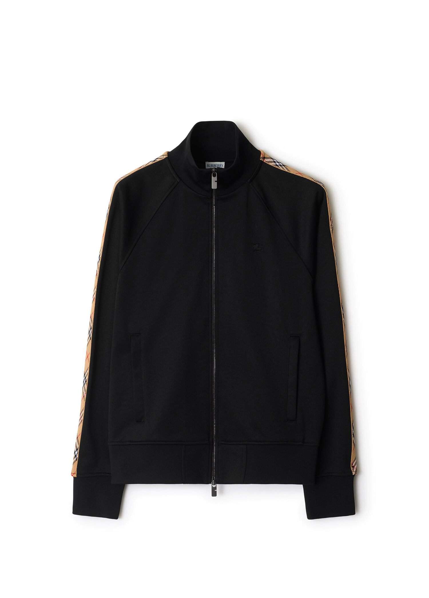 Check Trim Cotton Blend Track Siyah Erkek Sweatshirt