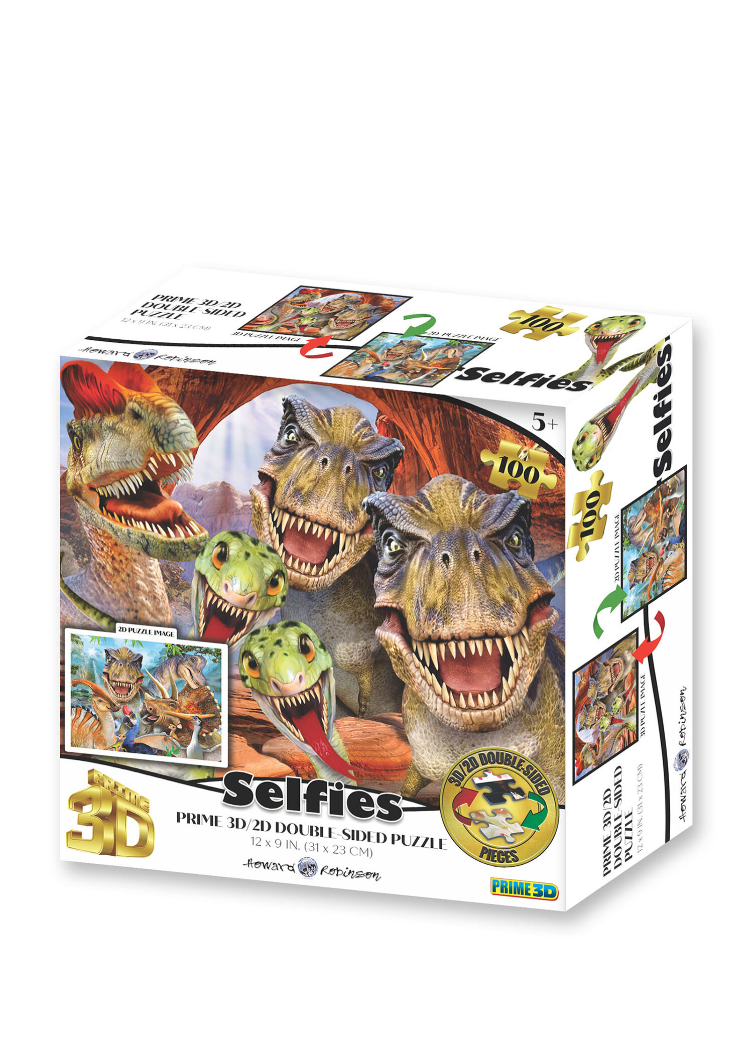 Dinozorlar Selfie Çift Taraflı 100 Parça 3D Puzzle
