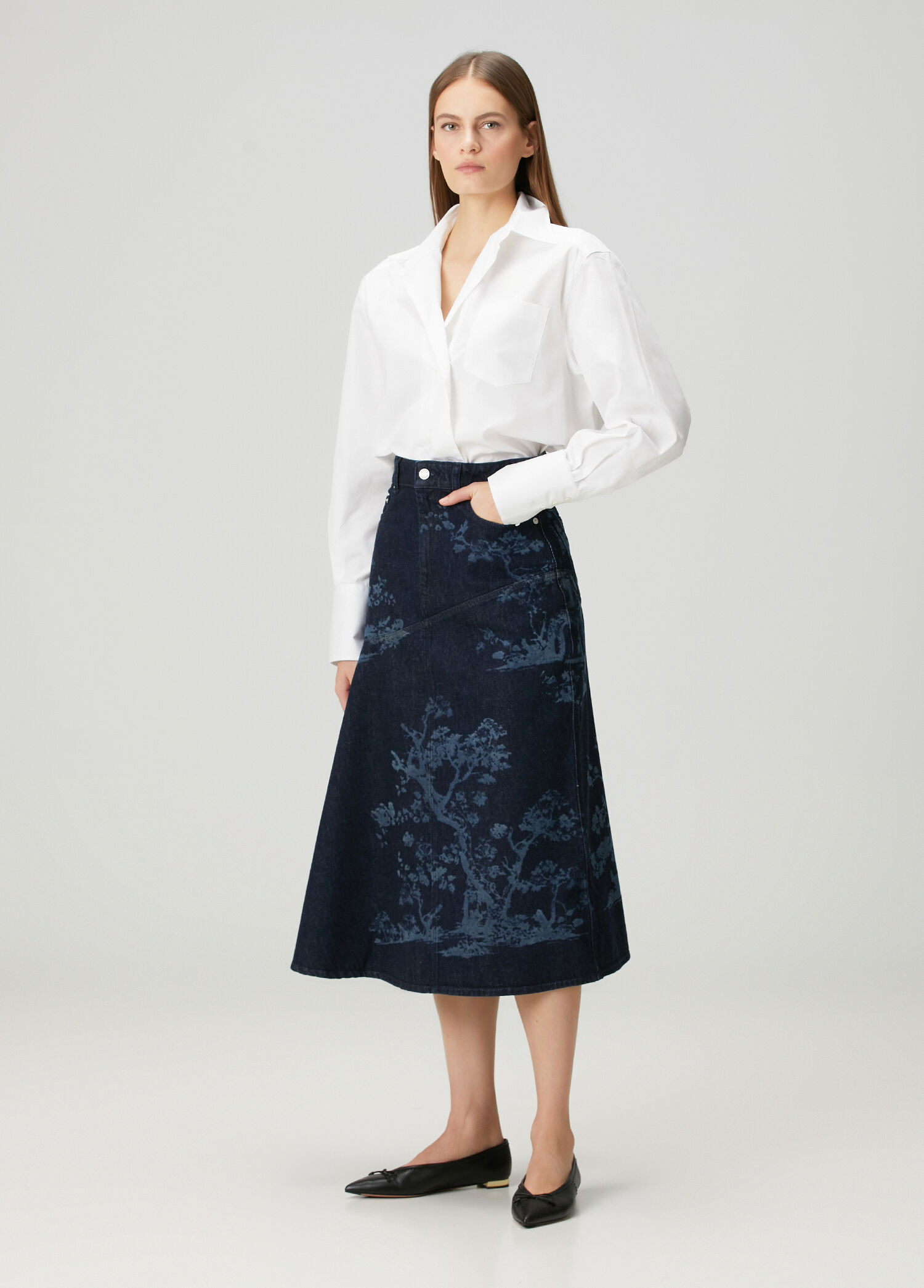 Lacivert Midi Denim Etek