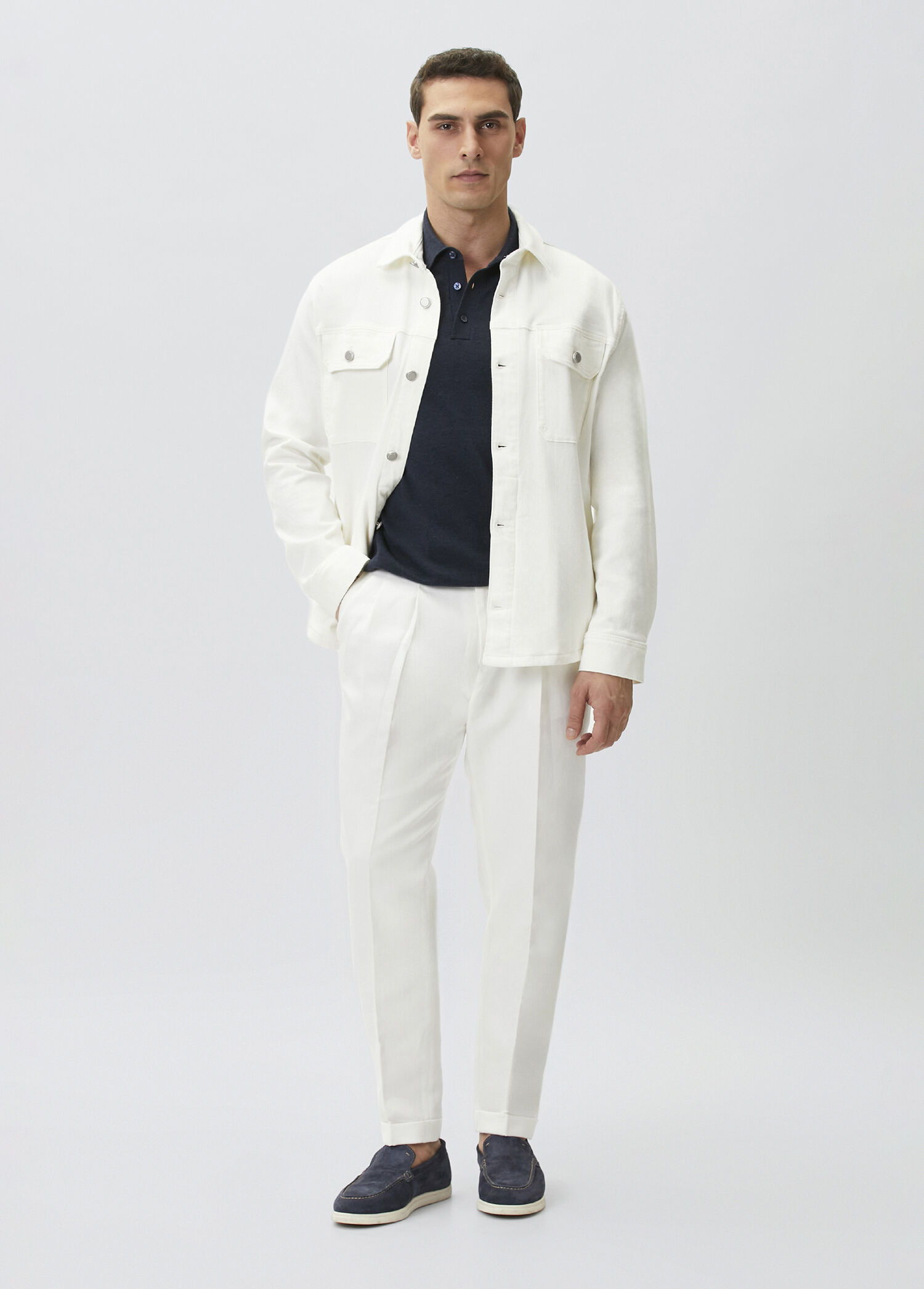 Off-White Double-Pleated Linen Blend Trousers