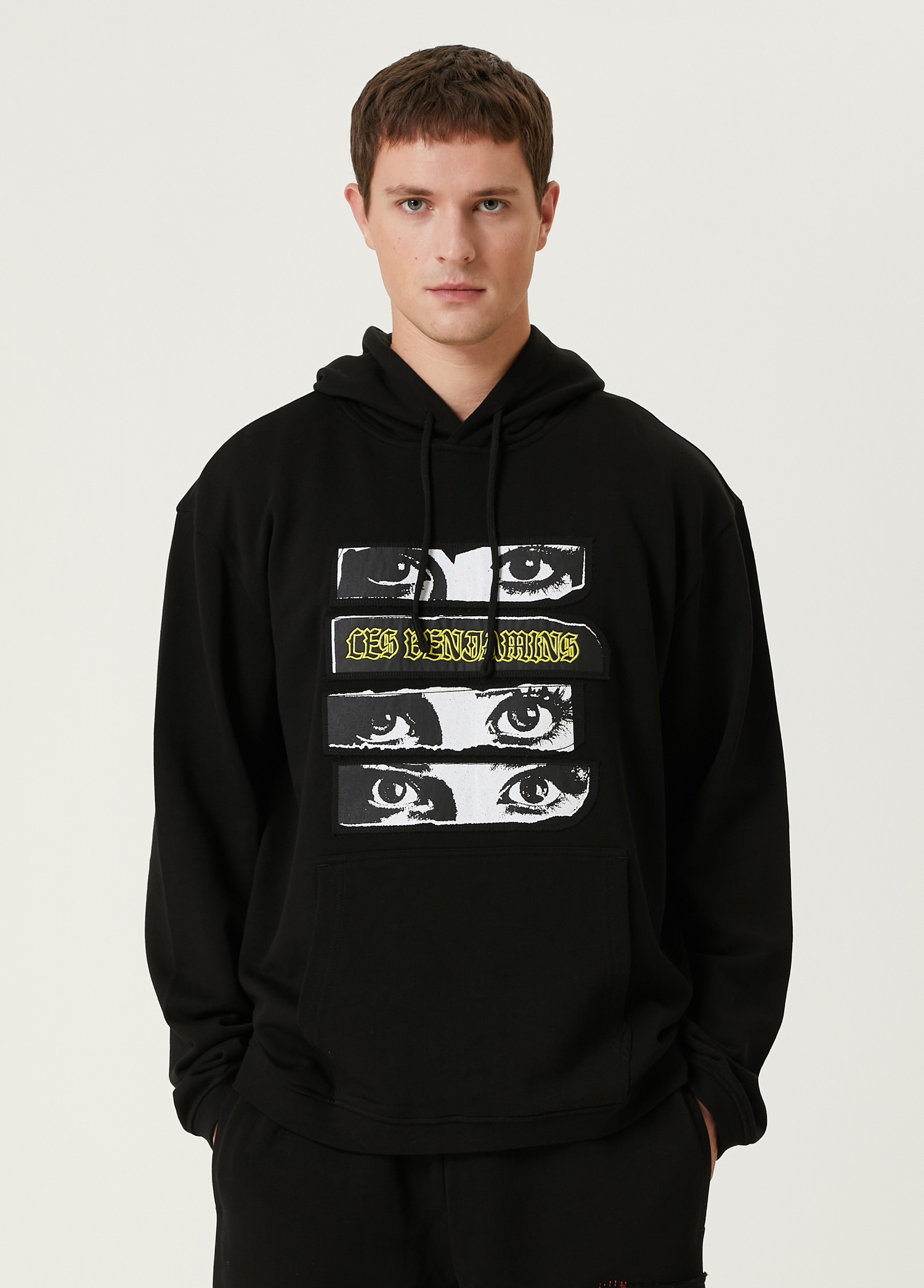 Siyah Kapüşonlu Logo Baskılı Sweatshirt