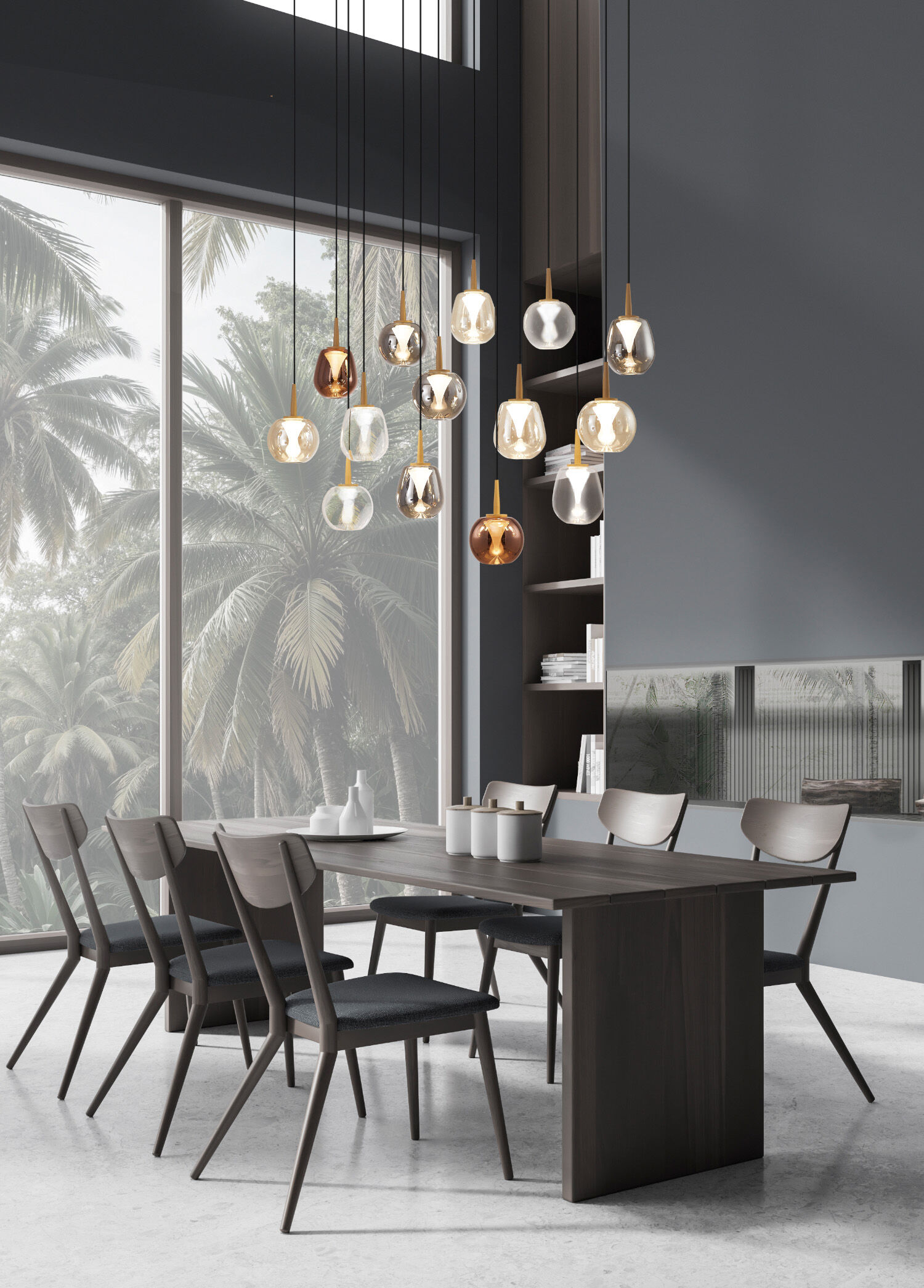 Bakara Collection - Andromeda 14 Camlı Led Dikdörtgen Avize 90 x