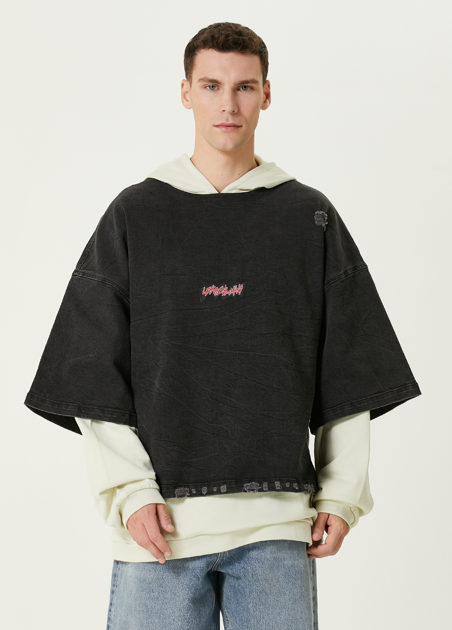 Gri Kapüşonlu Logolu Sweatshirt