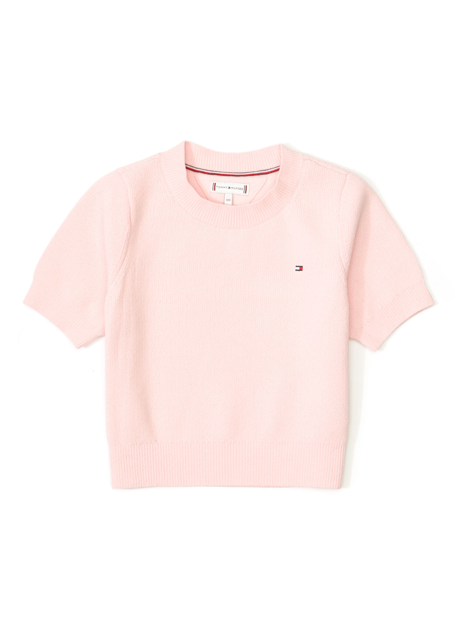 Chenille Pembe Kısa Kollu Kız Çocuk Triko
