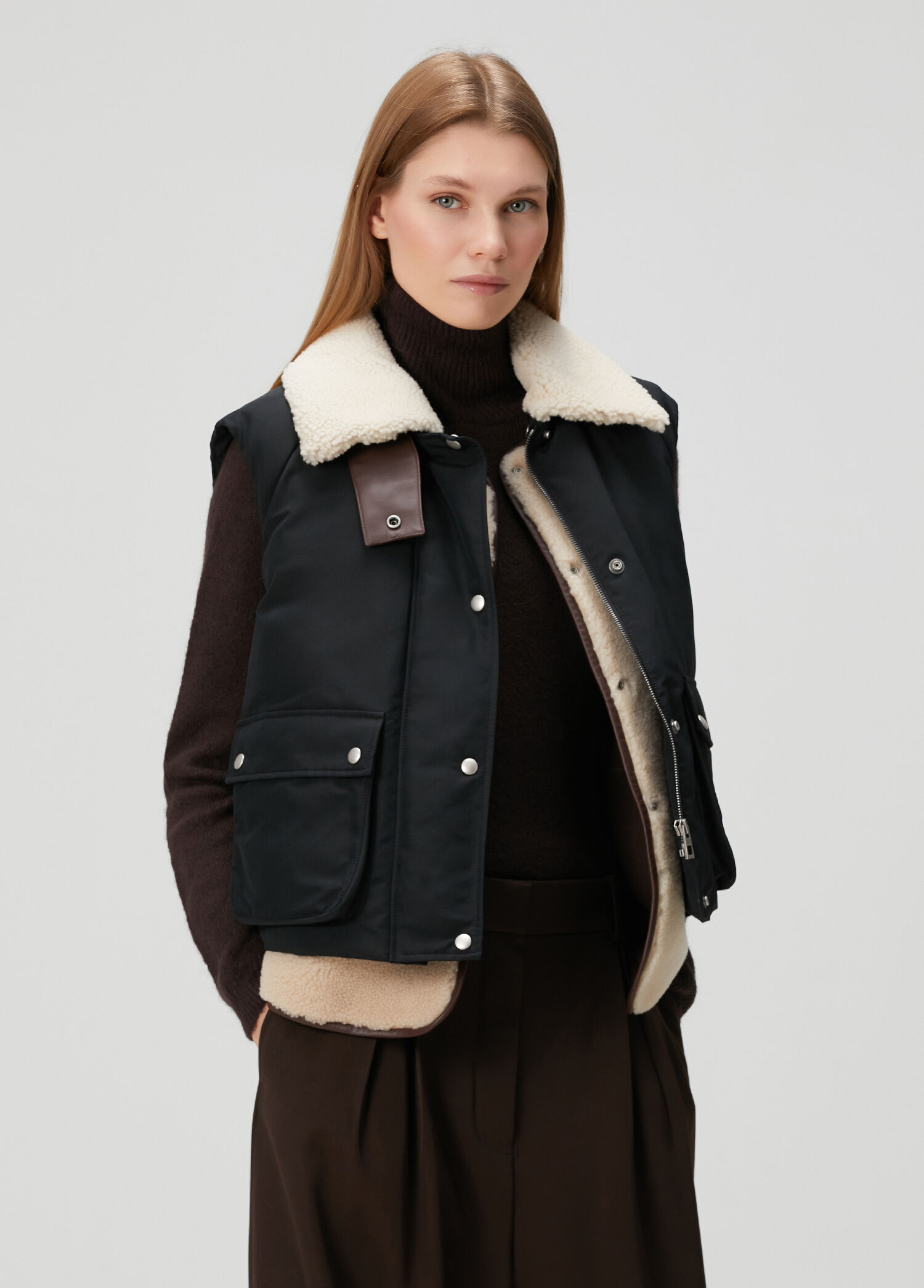 Siyah Shearling Puffer Yelek