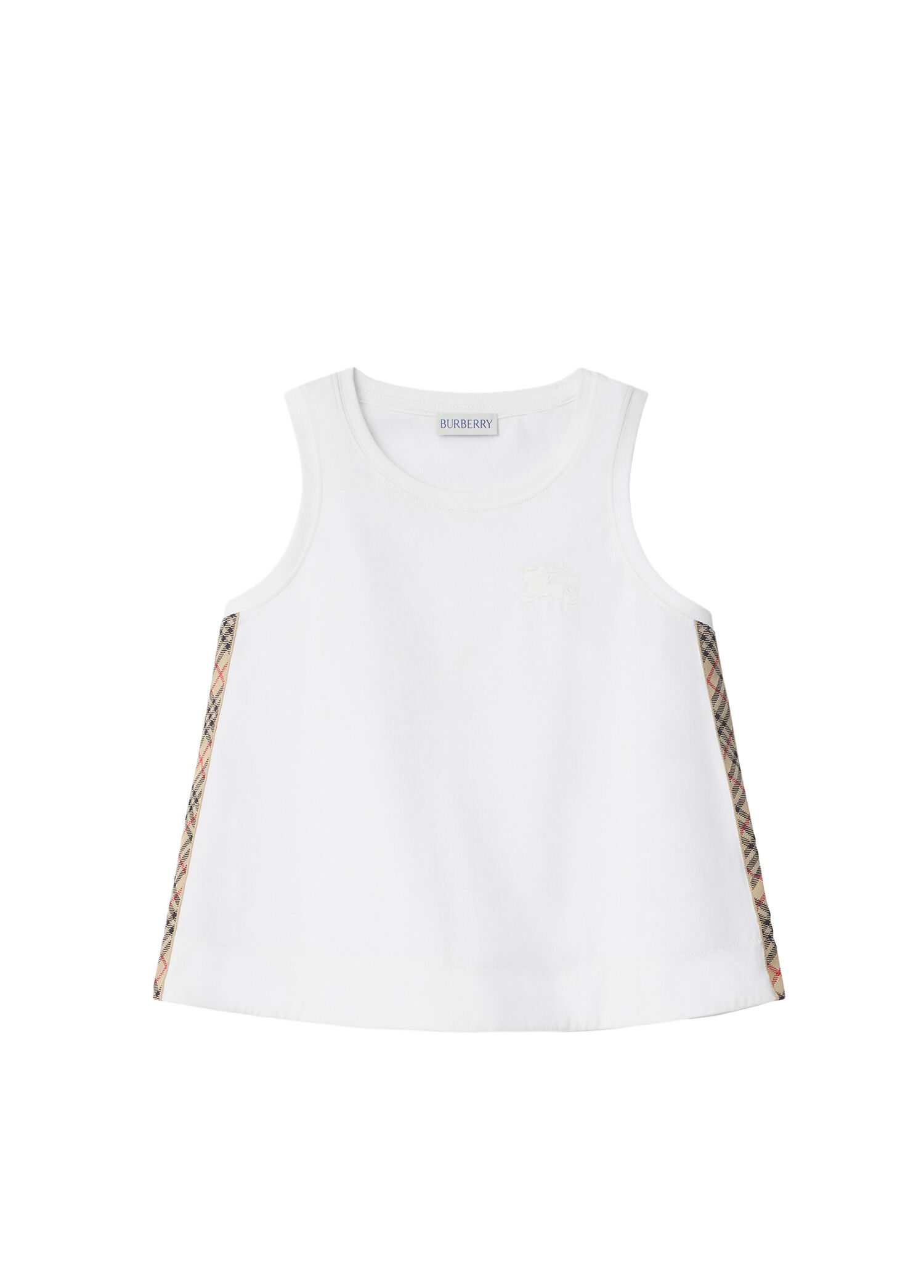 Check Trim Cotton Beyaz Kolsuz Unisex Çocuk T-Shirt