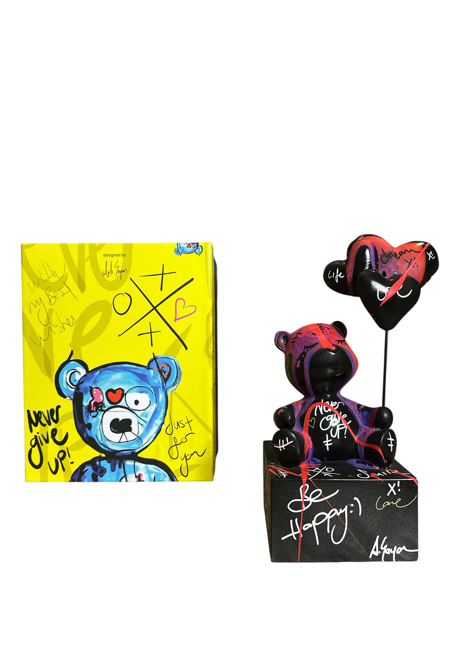 Oturan Balonlu Ayıcık Pop Art Siyah Dekoratif Heykel