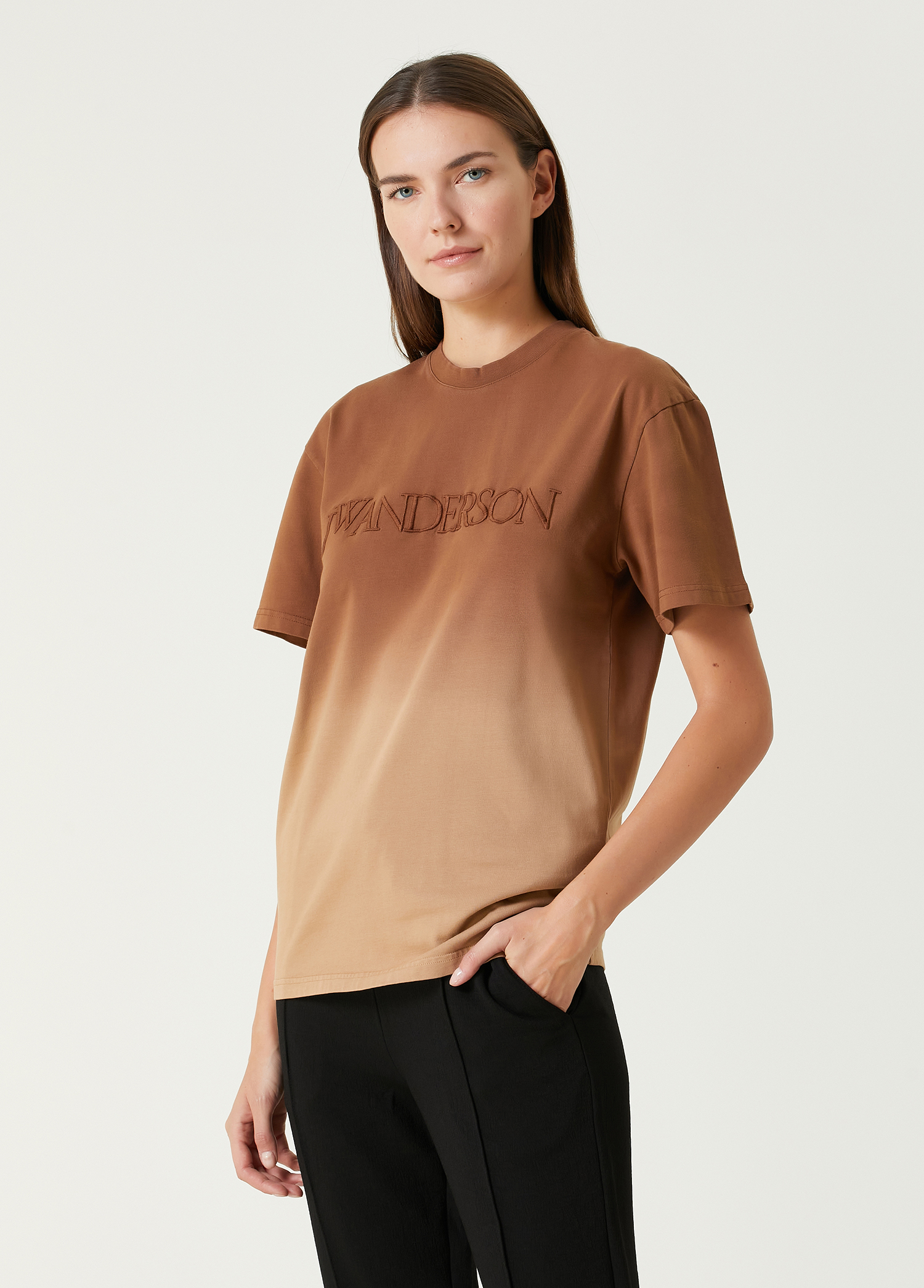 Kahverengi Degrade Logolu T-shirt