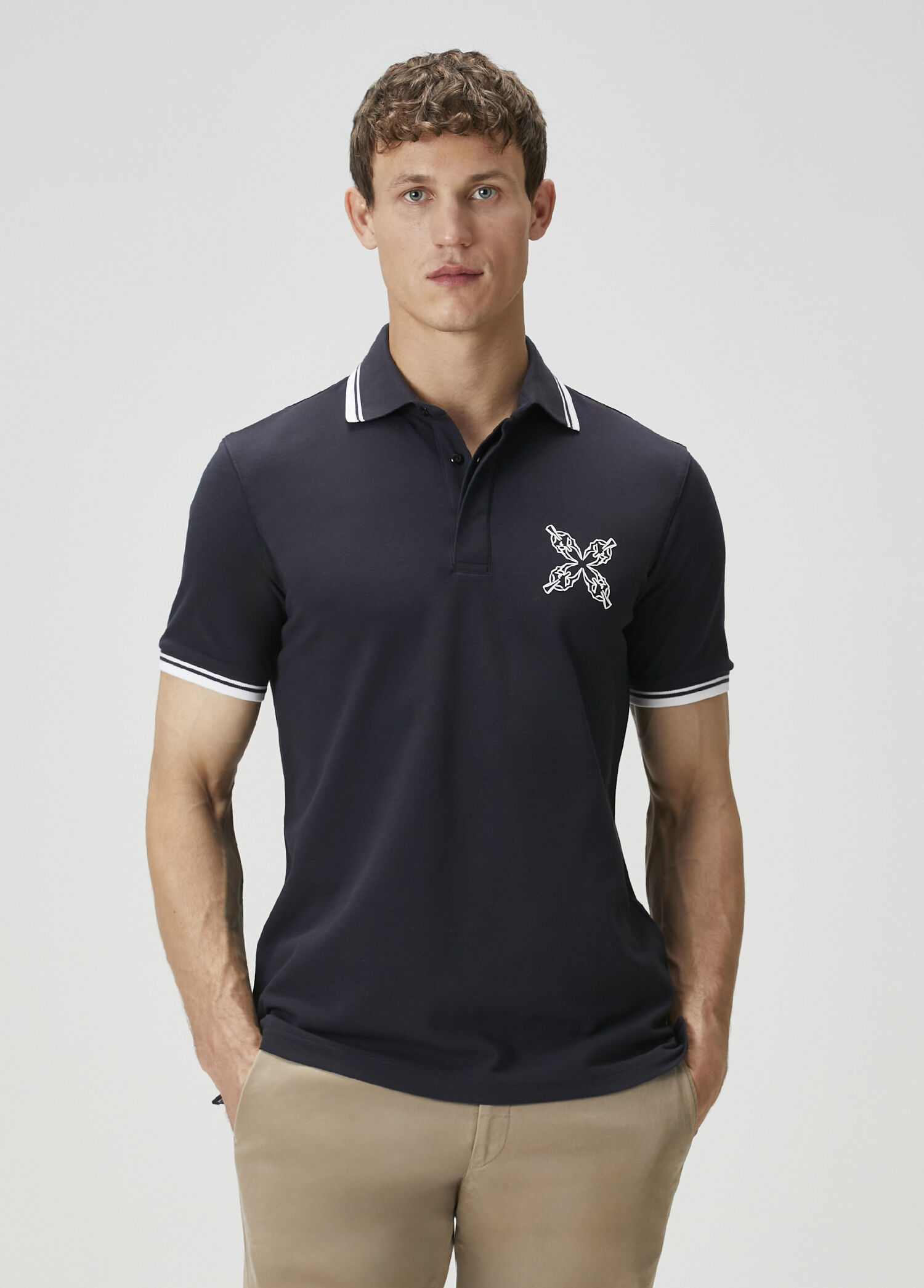 Lacivert Polo Yaka Baskılı T-shirt
