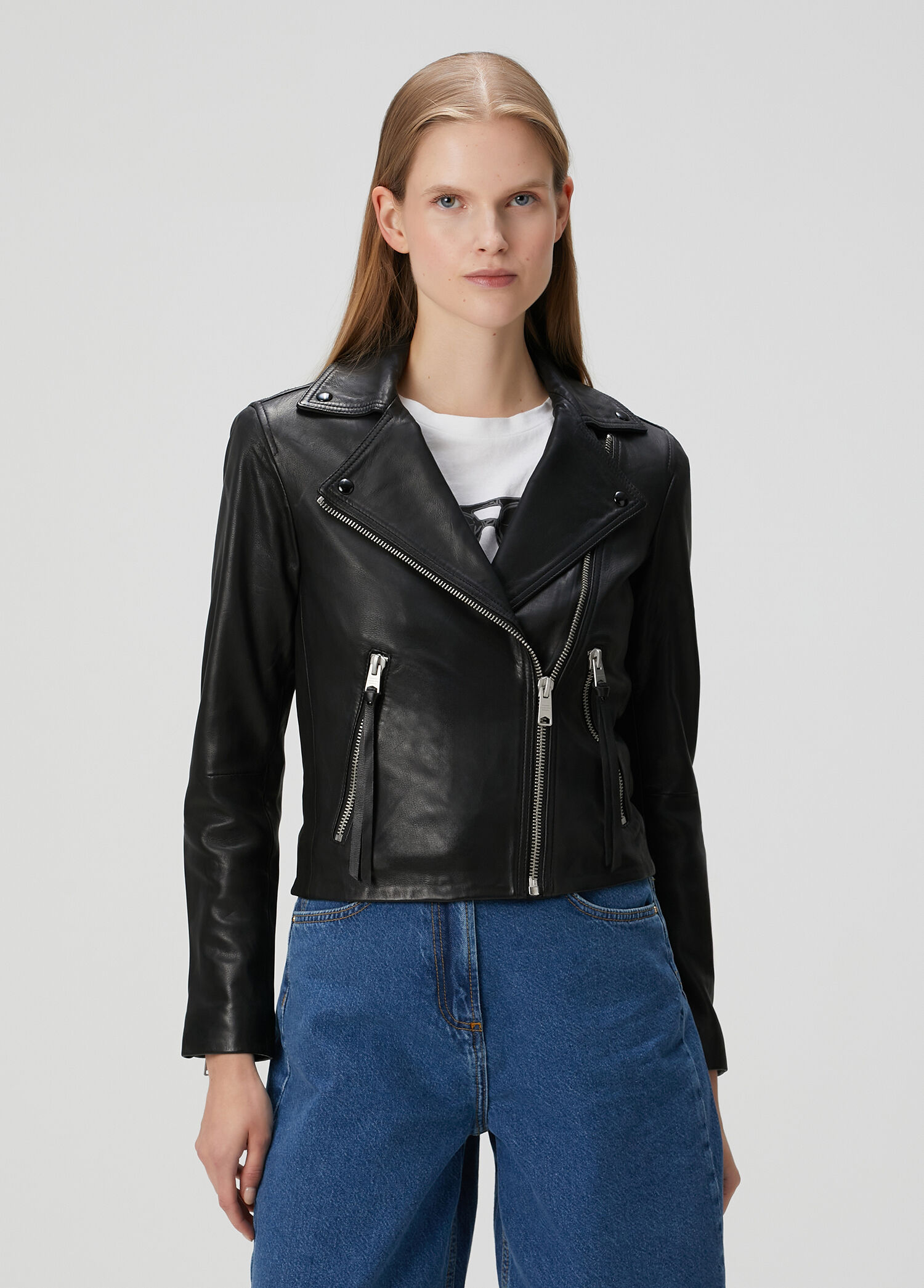 Dalby Slim Fit Siyah Deri Biker Ceket