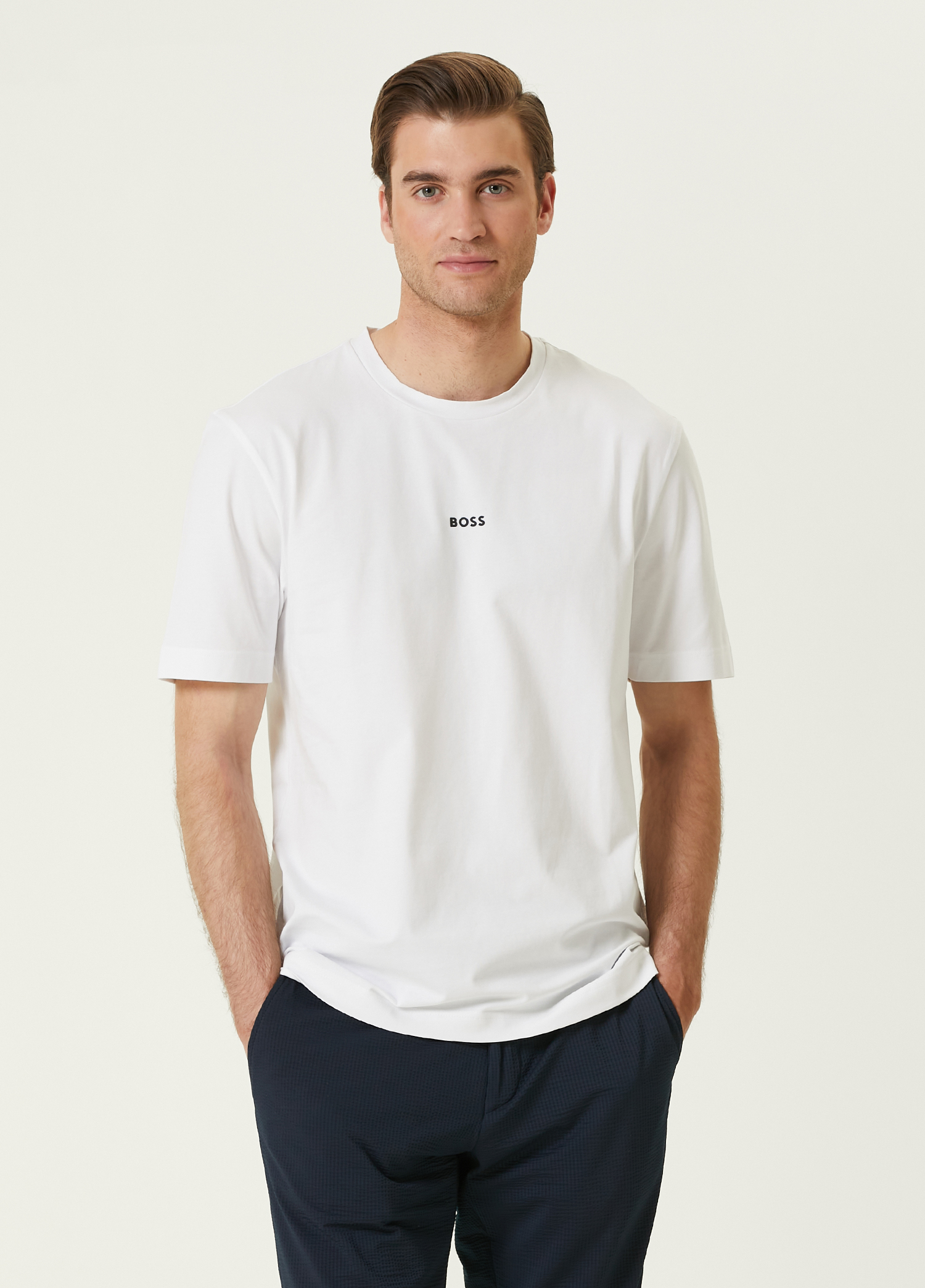 Beyaz Logo Baskılı T-shirt