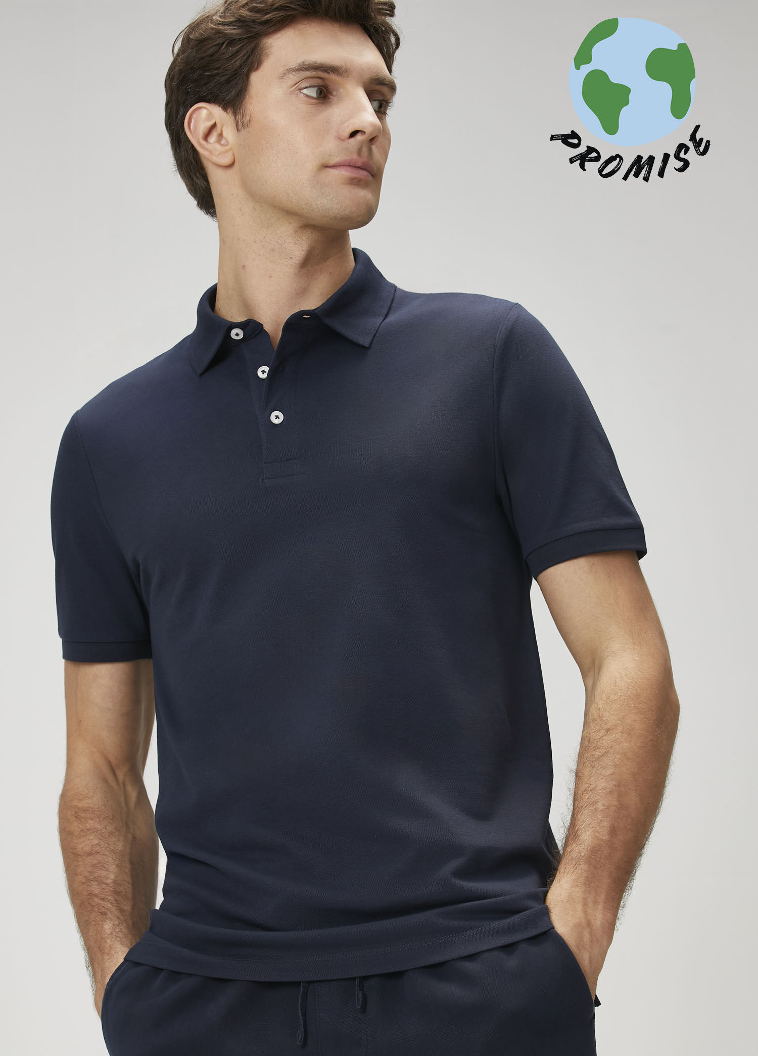 Lacivert Polo Yaka Basic T-shirt