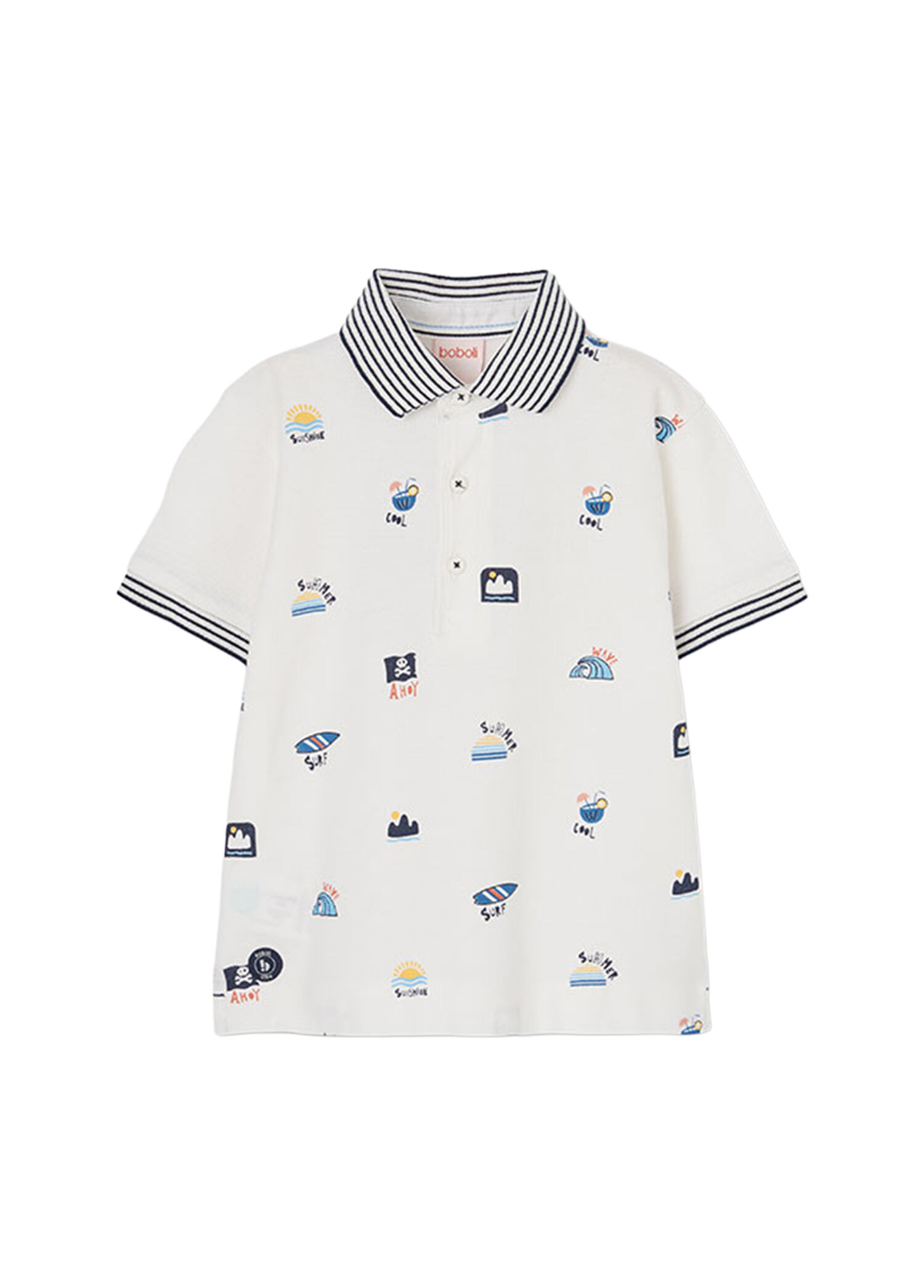 Beyaz Surf Desenli Polo Yaka Kısa Kollu Erkek Çocuk T-Shirt