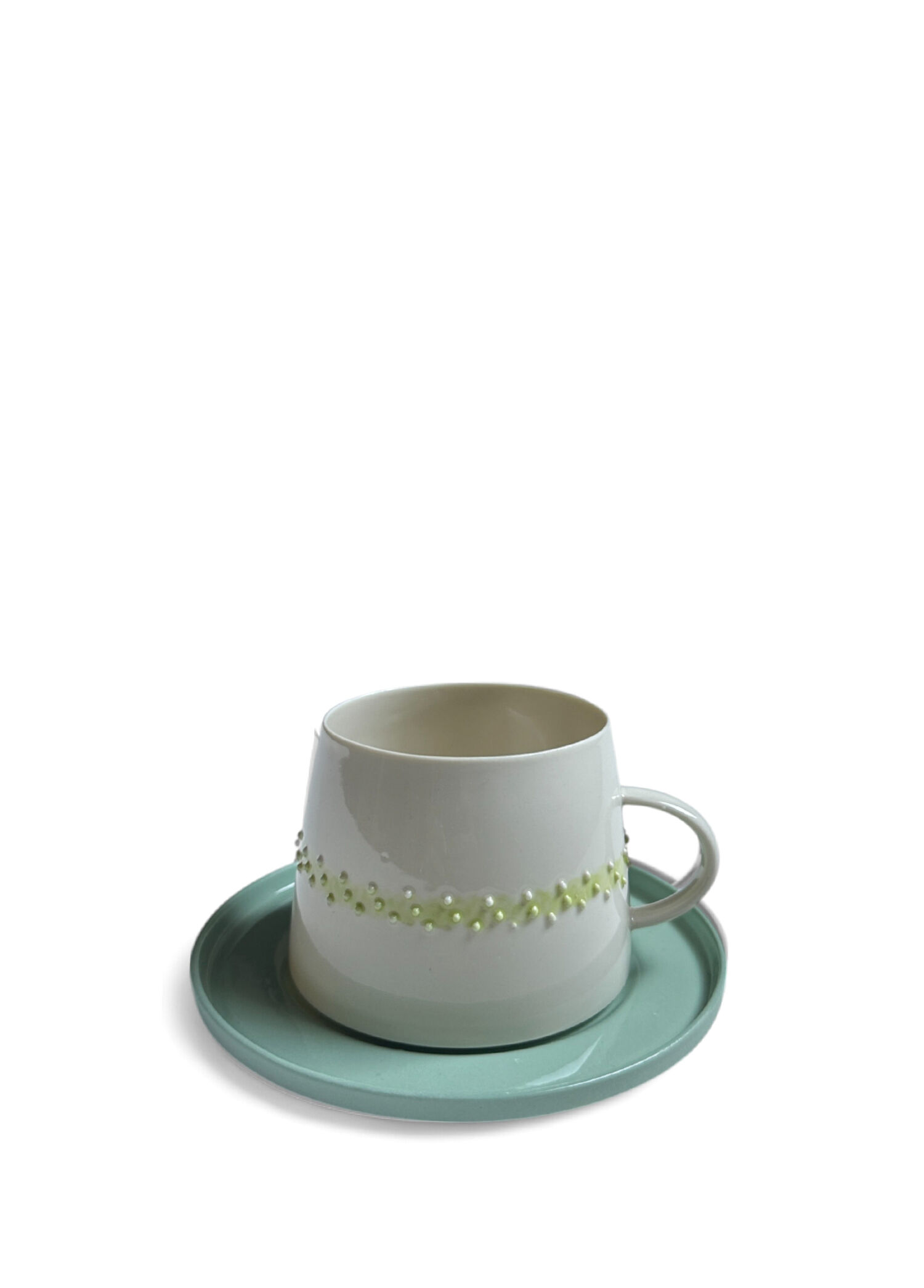 Glamor Polka Mint Porselen Kahve Fincanı ve Tabağı