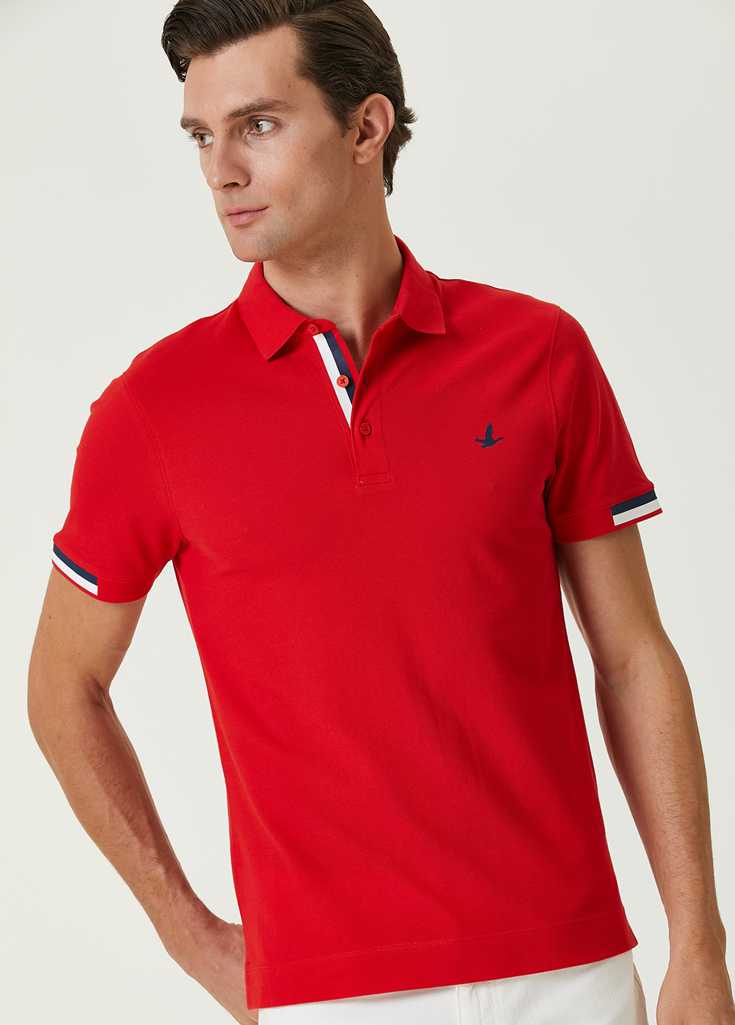 Slim Fit Kırmızı Polo Yaka Şerit Detaylı T-shirt_1