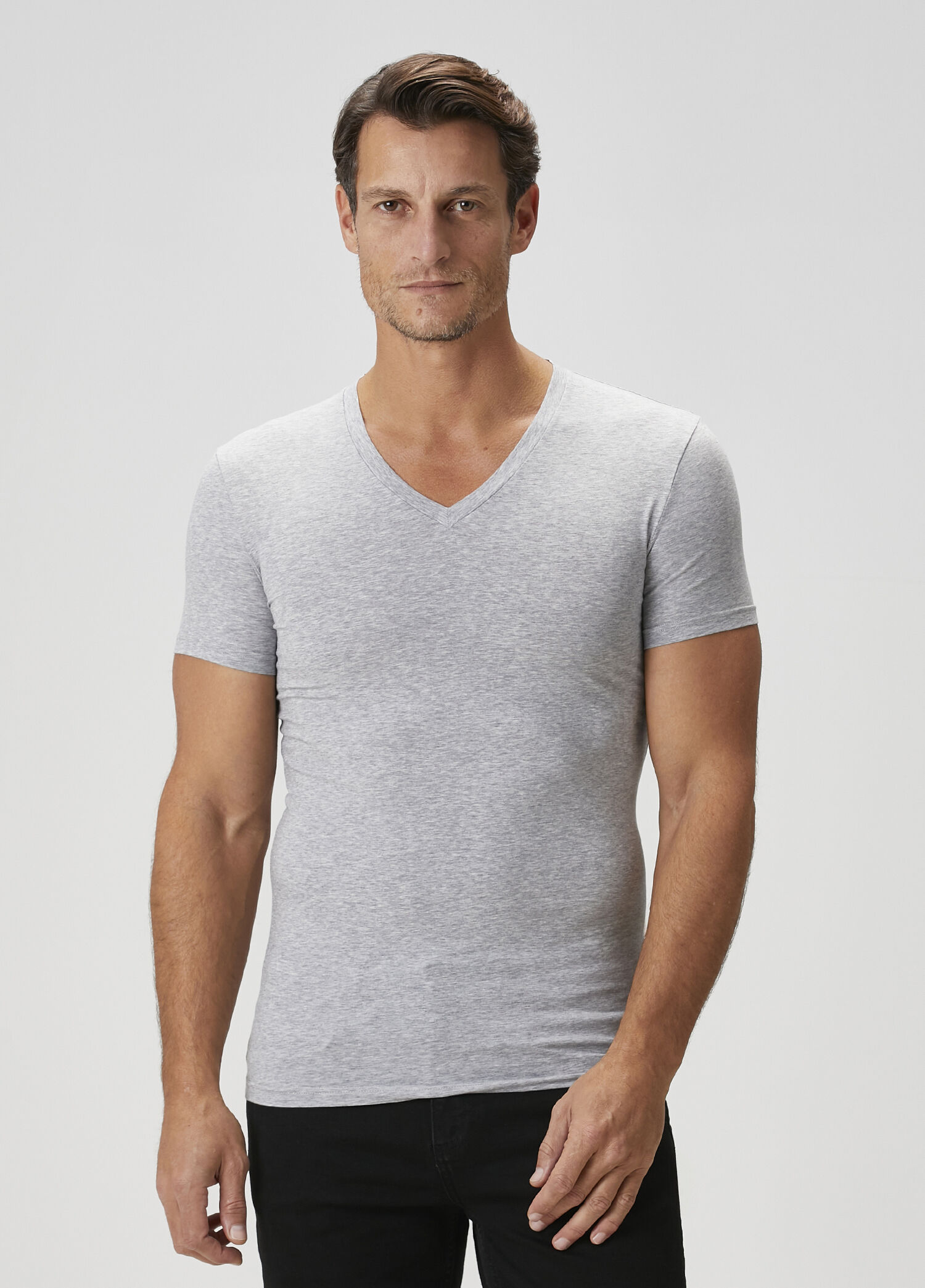 Gri V Yaka T-shirt