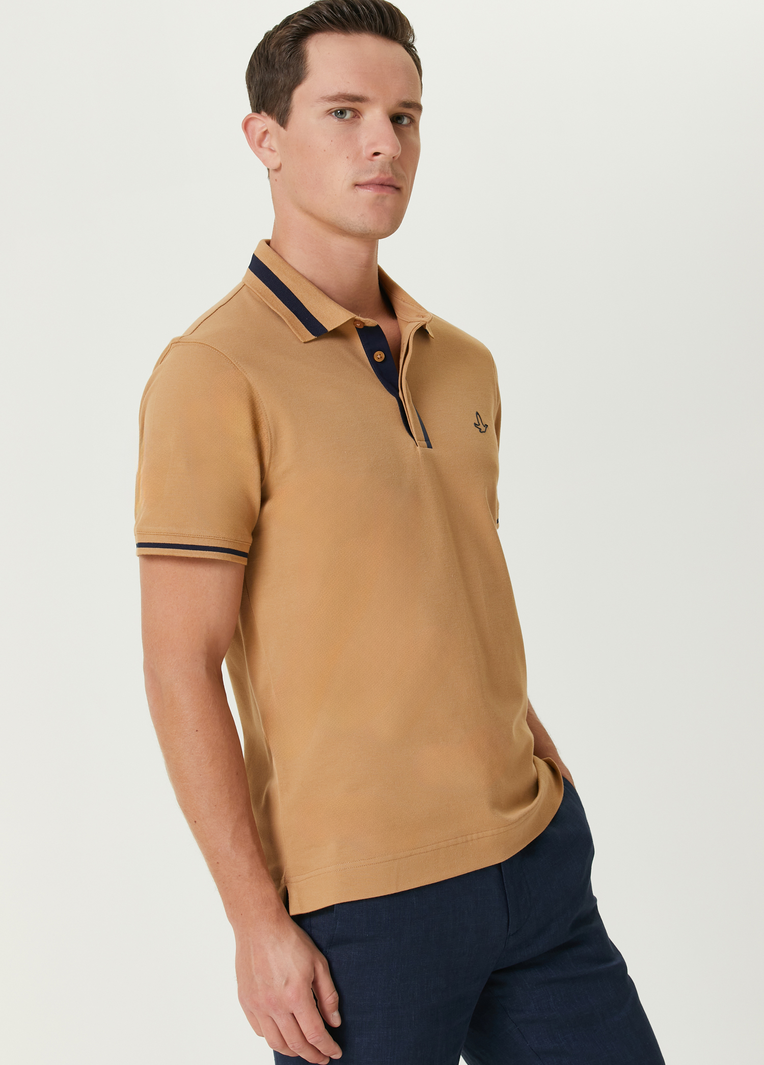 Slim Fit Bej Polo Yaka T-shirt_1