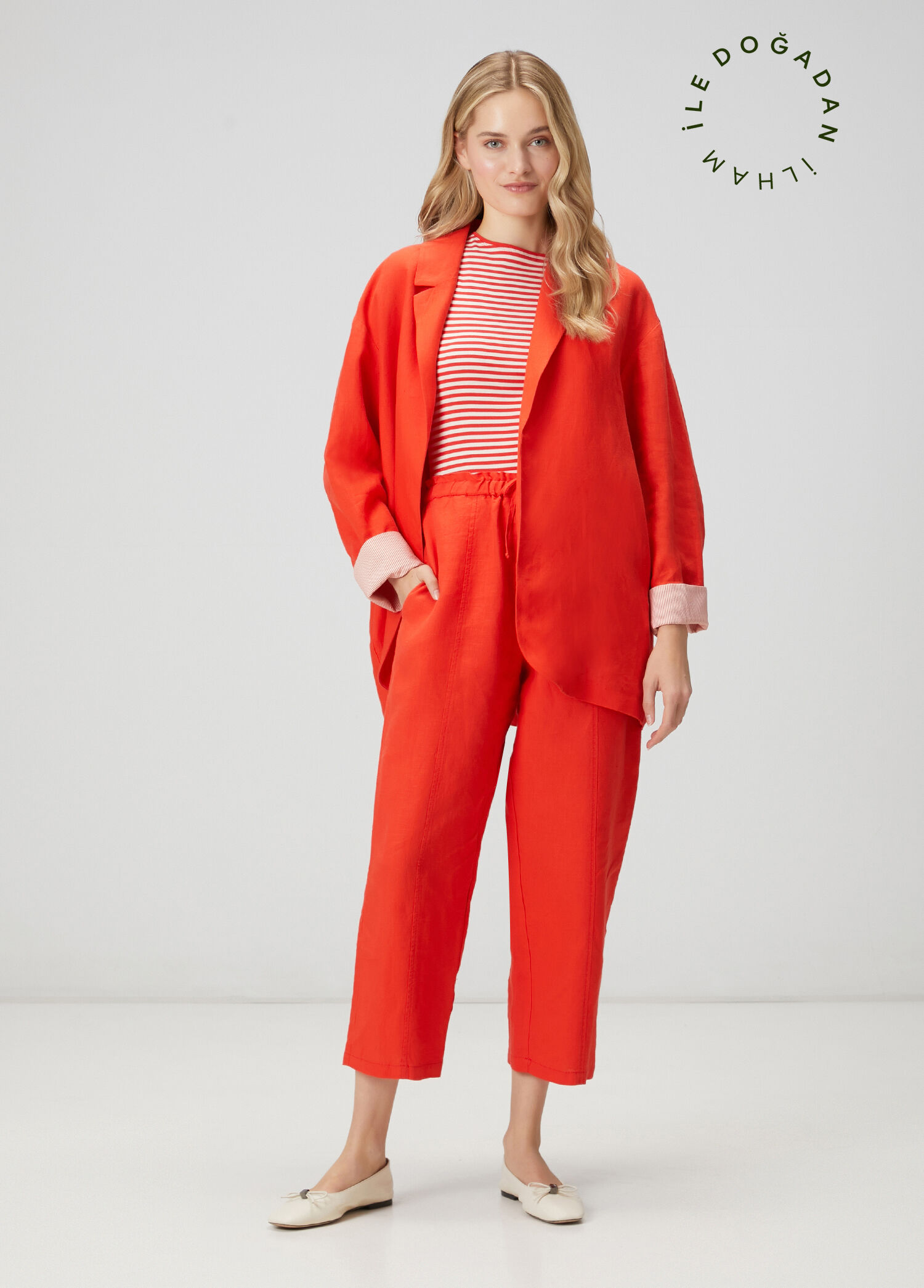 Slouchy Kırmızı Keten Pantolon