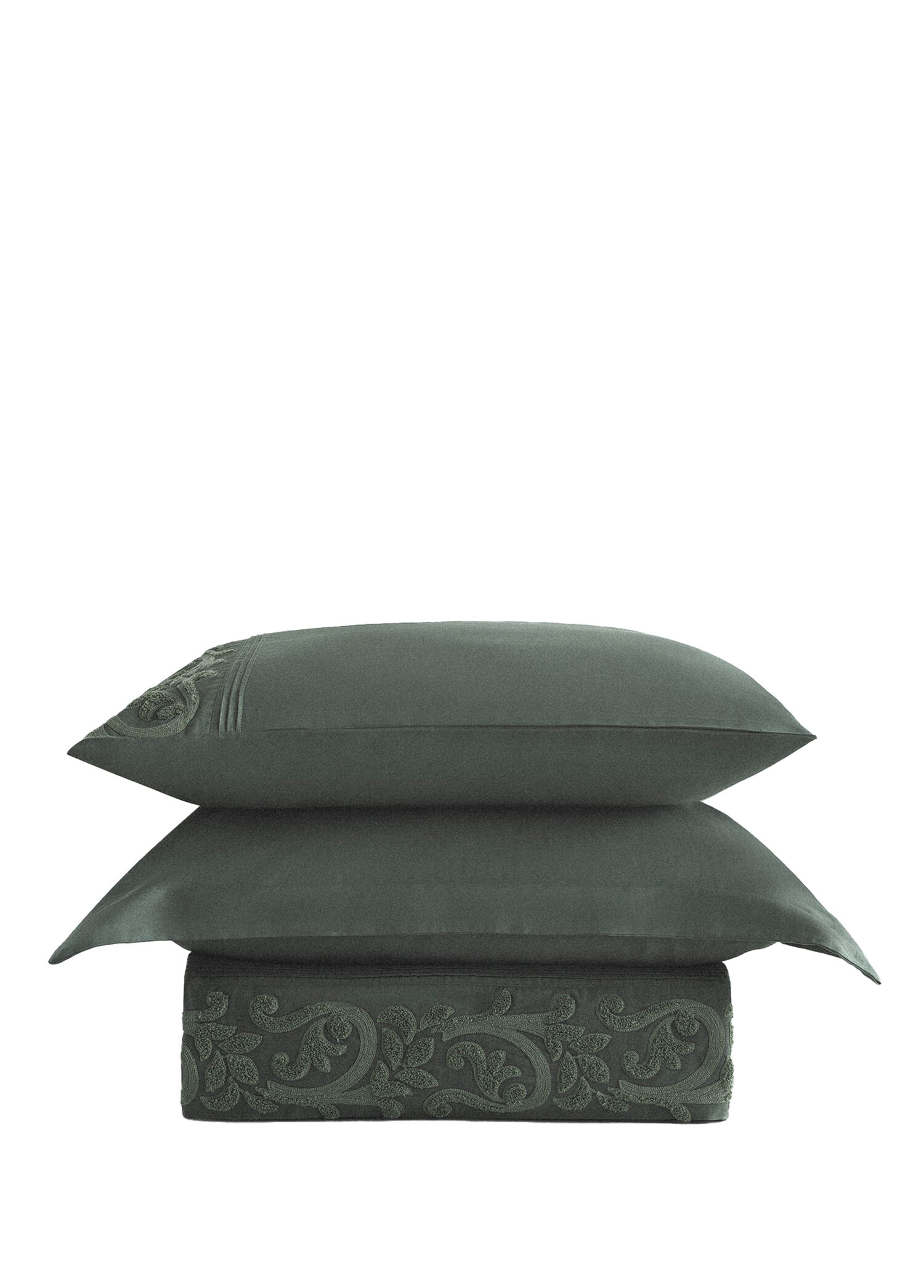 Yade Yeşil Brodeli Organik Pamuk Saten Battal Boy Nevresim Takımı 240 x 220 cm
