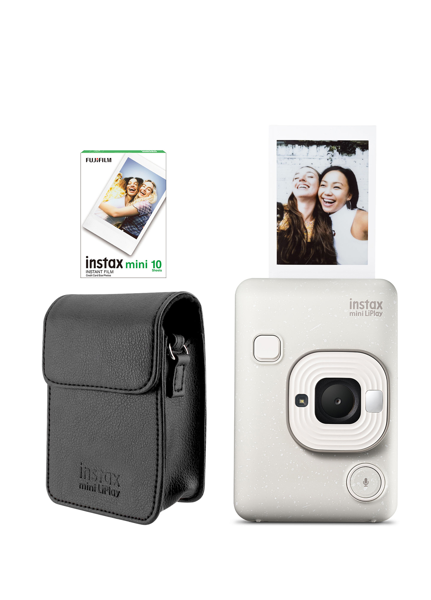 Instax Mini LiPlay Hybrid Misty White Fotoğraf Makinesi + 10'lu Film ve Deri Kılıf Hediye Seti