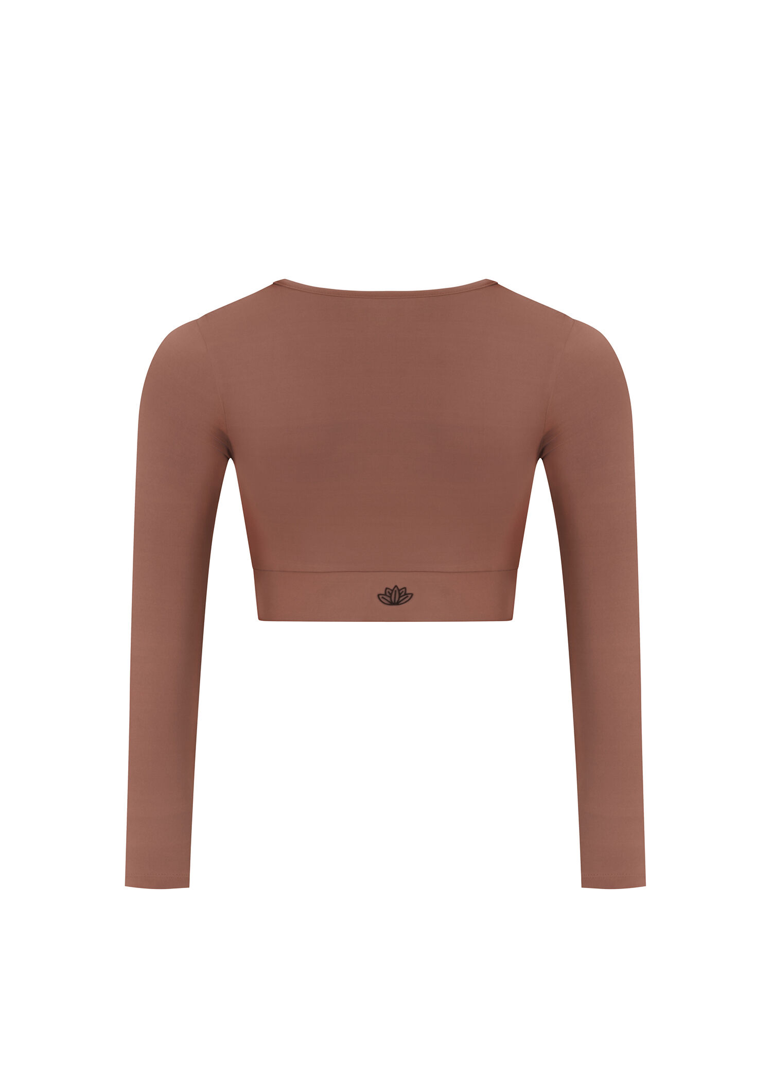 Kahverengi Uzun Kollu Kadın Crop Spor Body