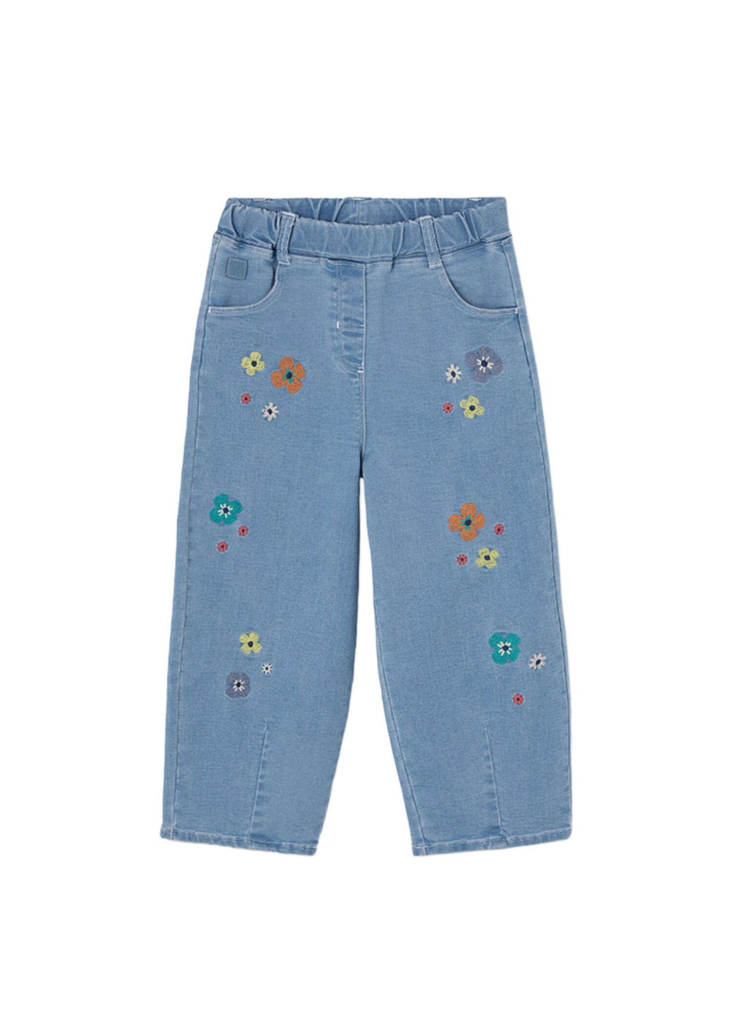 Mavi Çiçek Nakışlı Denim Kız Çocuk Pantolon