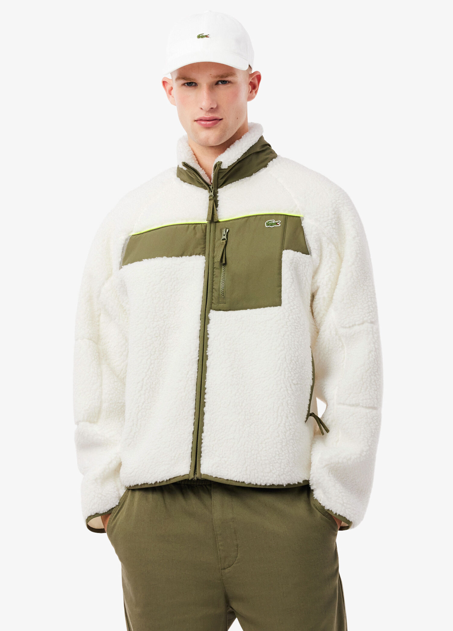 Lacoste Beyaz-A6I Erkek Beyaz Renk Bloklu Fermuarlı Regular Fit