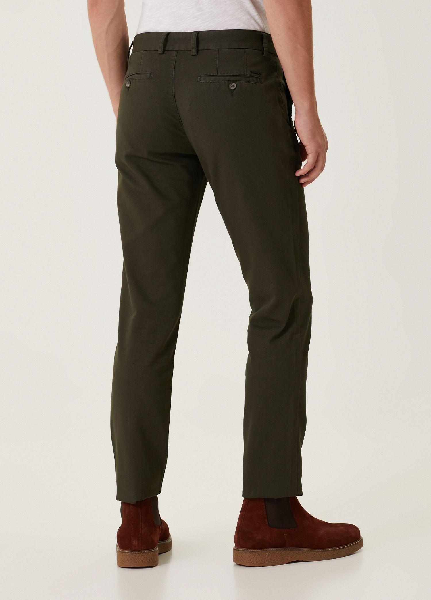 Slim Fit Haki Panama Dokulu Chino Pantolon_3